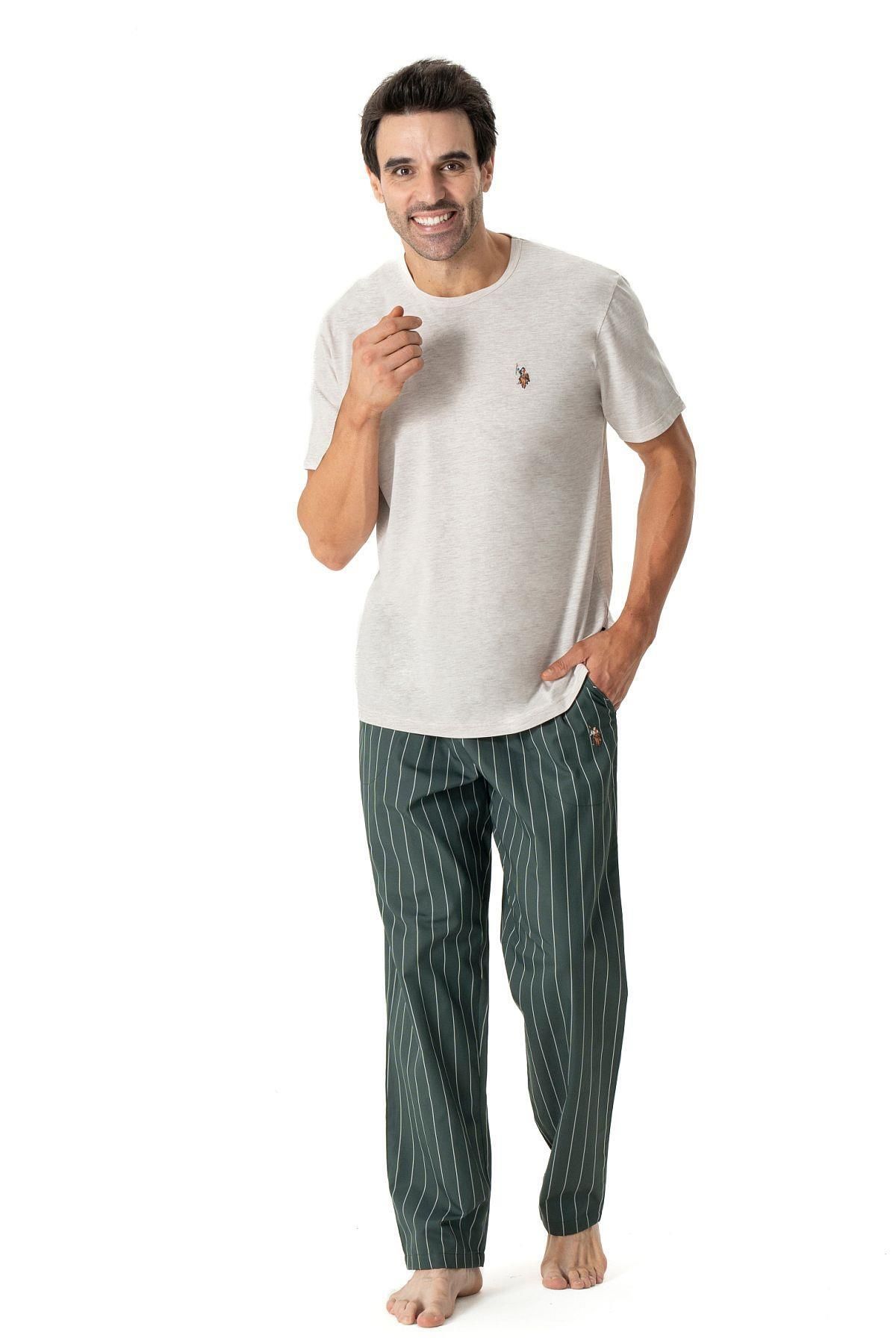 U.S. Polo Assn. U.s Polo Assn. 18810 Erkek Kısa Kollu Pijama Takımı-Bejmelanj