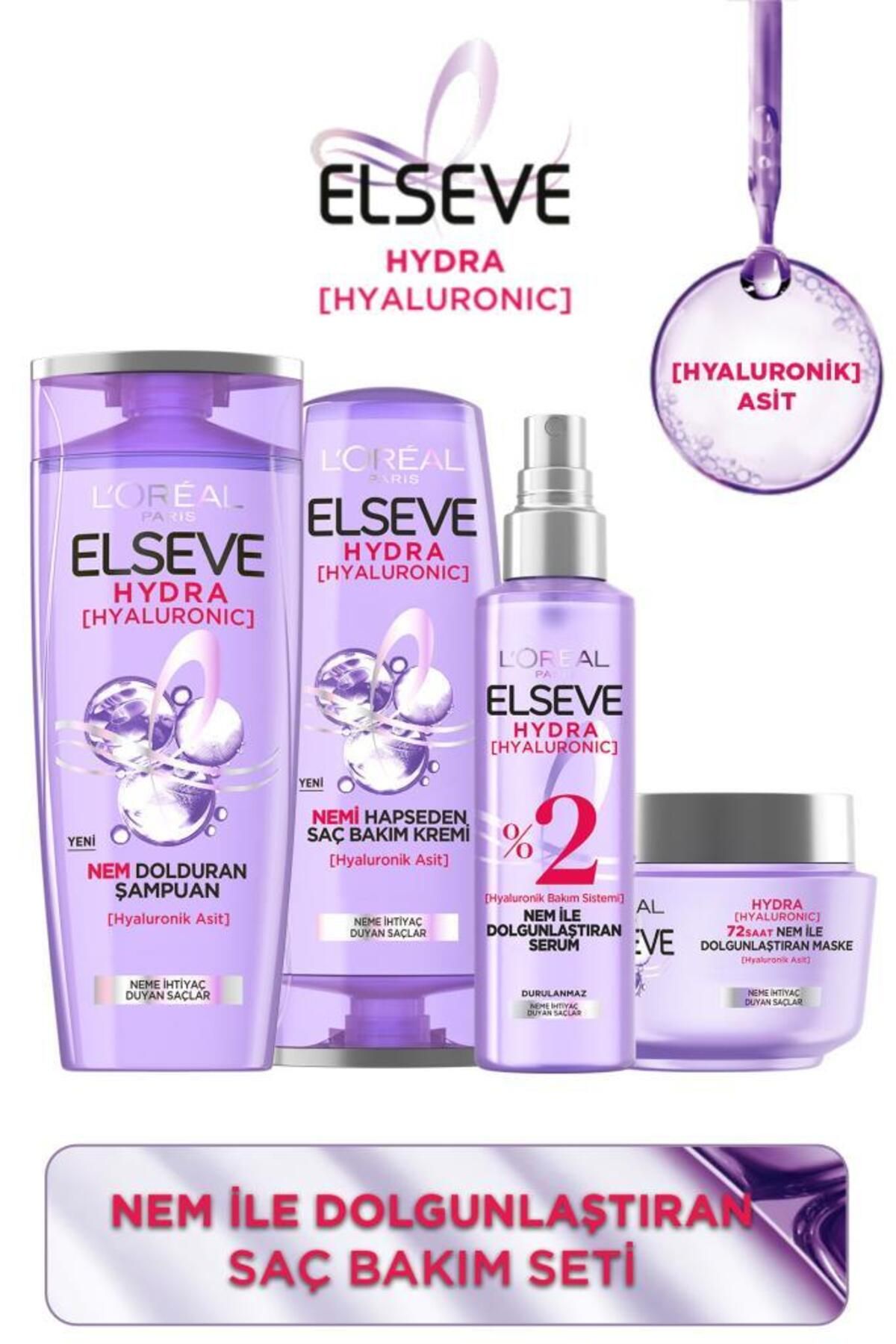 Elseve Hydra [hyaluronic] Nem Ile Dolgunlaştıran Saç Bakım Seti - Şampuan & Saç Bakım Kremi & Serum & Maske