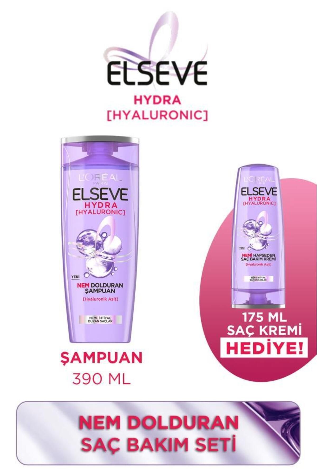 Elseve Hydra [Hyaluronic] Nem Dolduran Şampuan 390ml & Nemi Hapseden Saç Bakım Kremi 175 ml