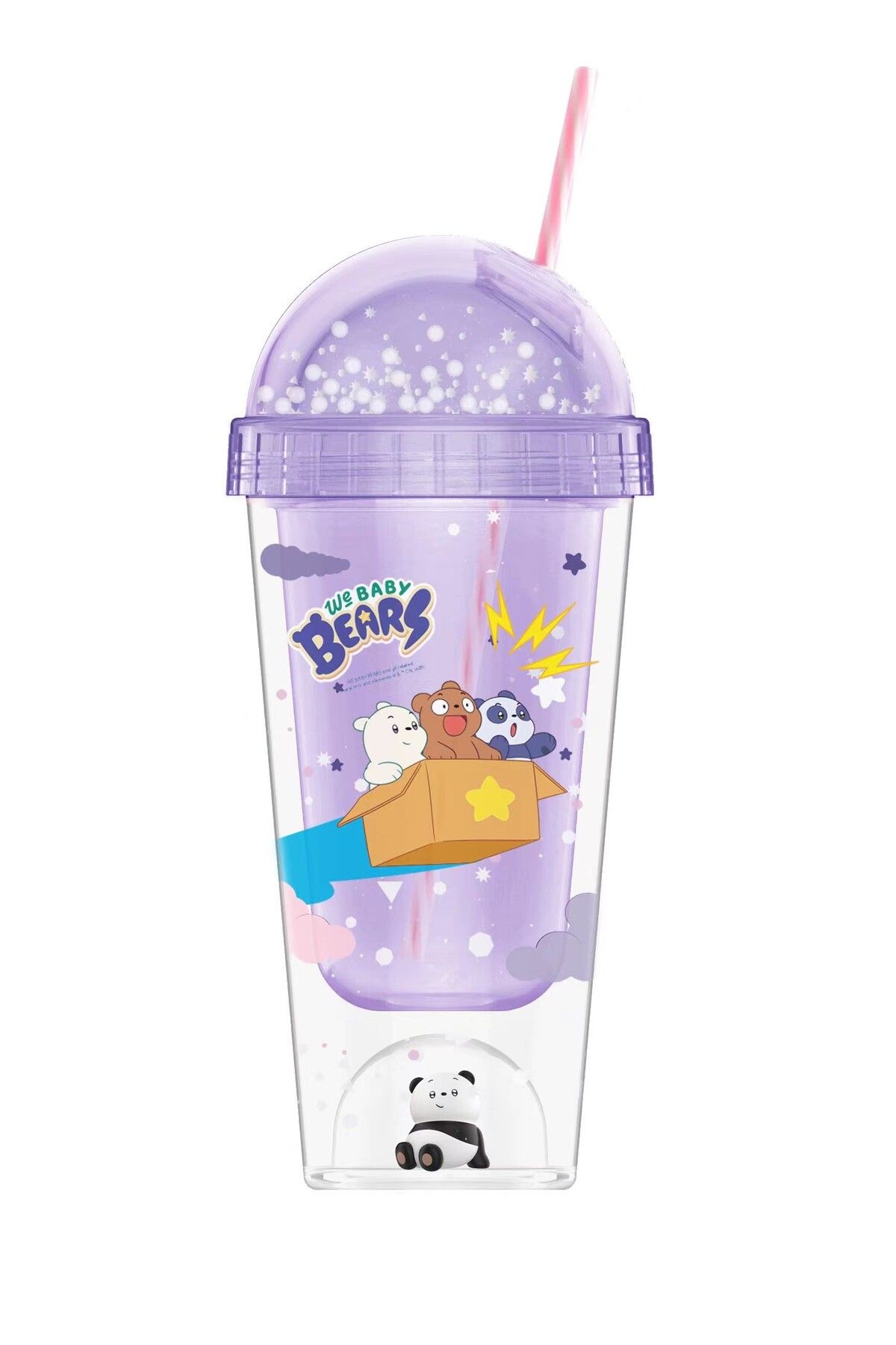 Miniso We Baby Bears Lisanslı Figür Detaylı Pipetli Plastik Şişe (350ml) - Mor