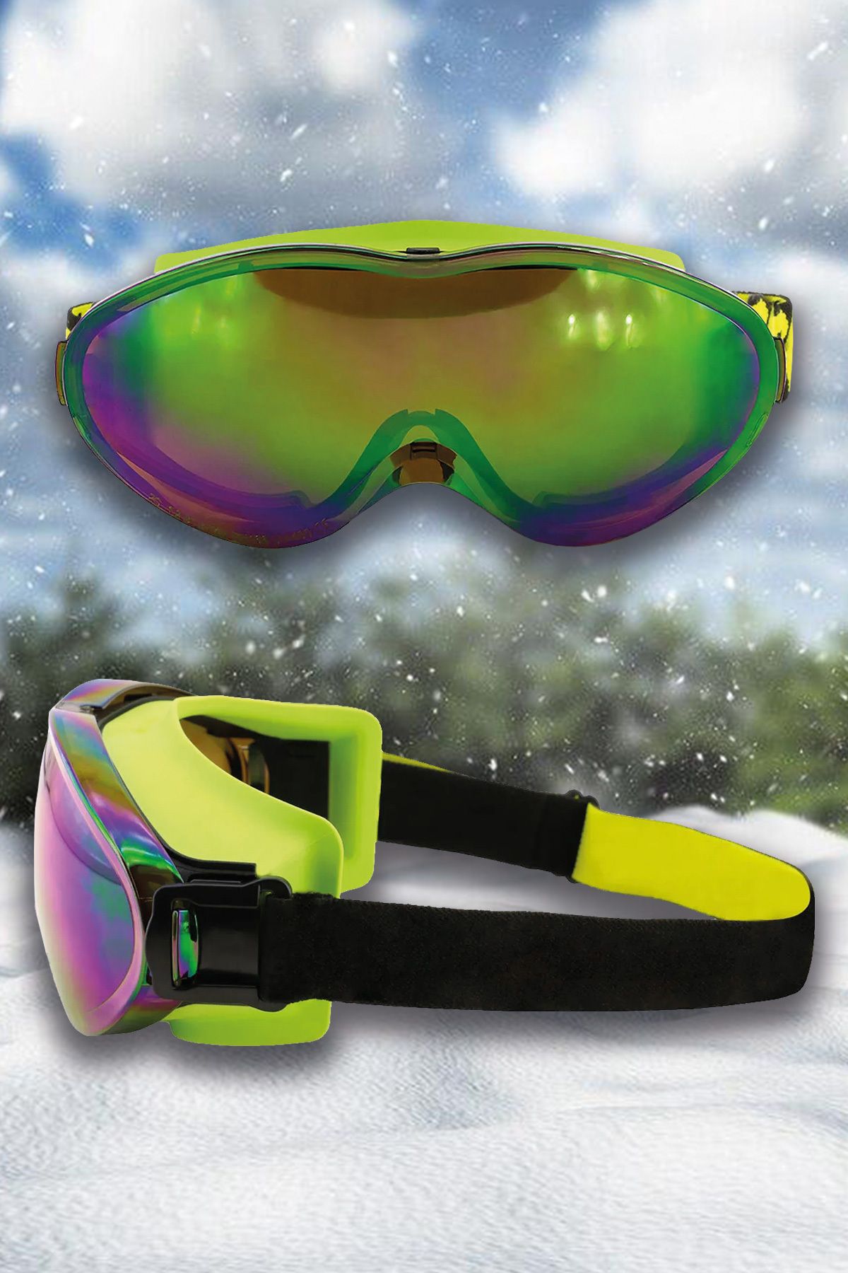MH MiniHediye Kayak Gözlüğü Aynalı Gökkuşağı Ventilli Güneş Kar Koruyucu Gözlük UV Korumalı Snowboard Glasses