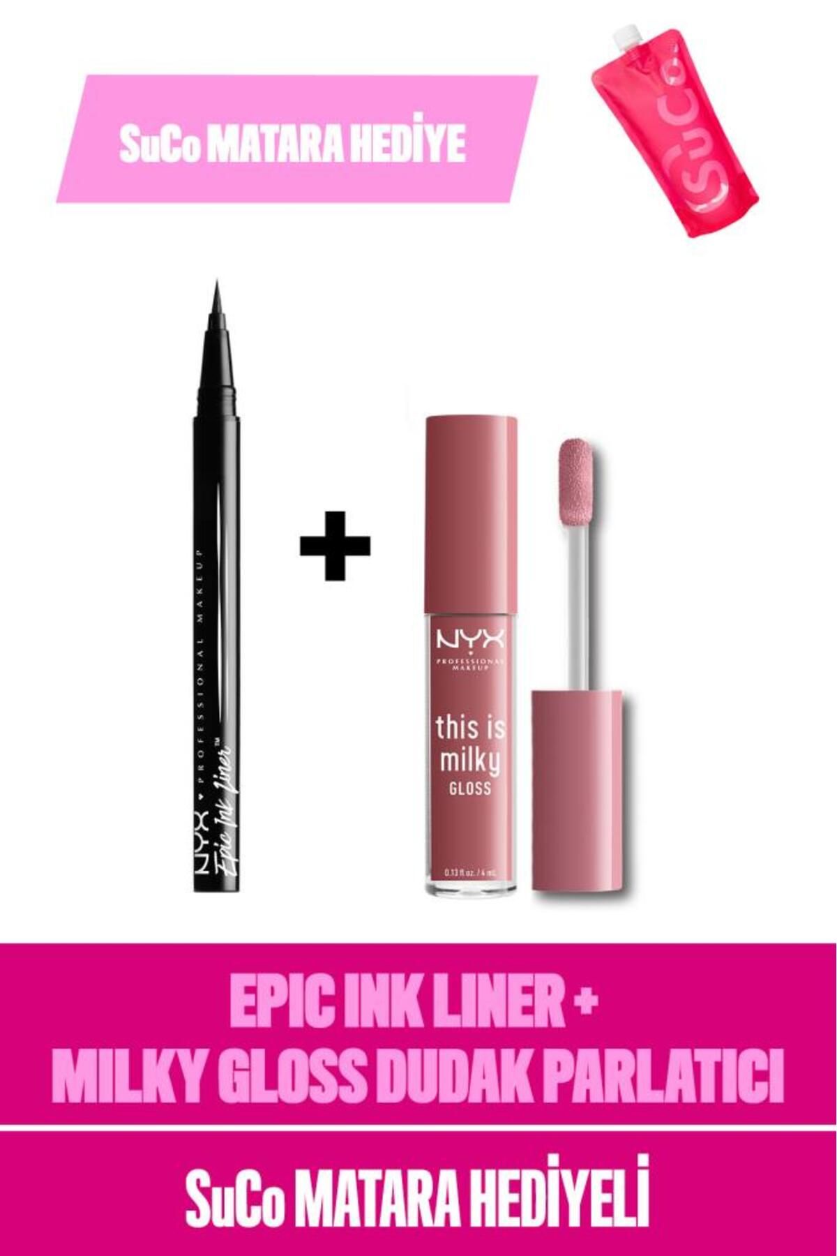 NYX Professional Makeup Epic Ink Liner - Siyah Eyeliner & This Is Milky Gloss Dudak Parlatıcısı - Ube Milkshake