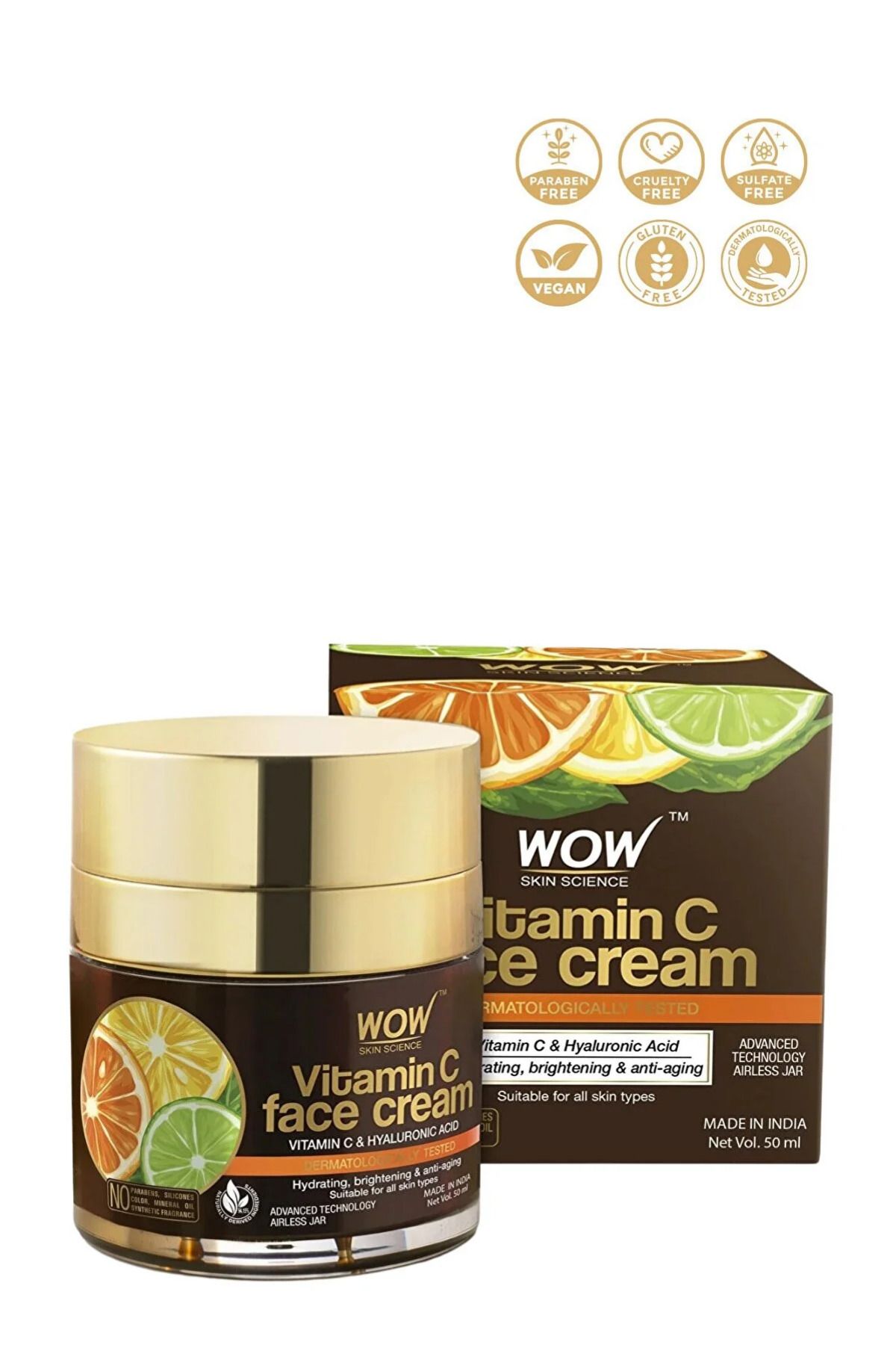 WOW Skin Science C Vitaminli Yüz Kremi-doğal Içerik-tüm Cilt Tipleri-yağsız,paraben,silikon,boya,mineral Yağ Yok 50ml