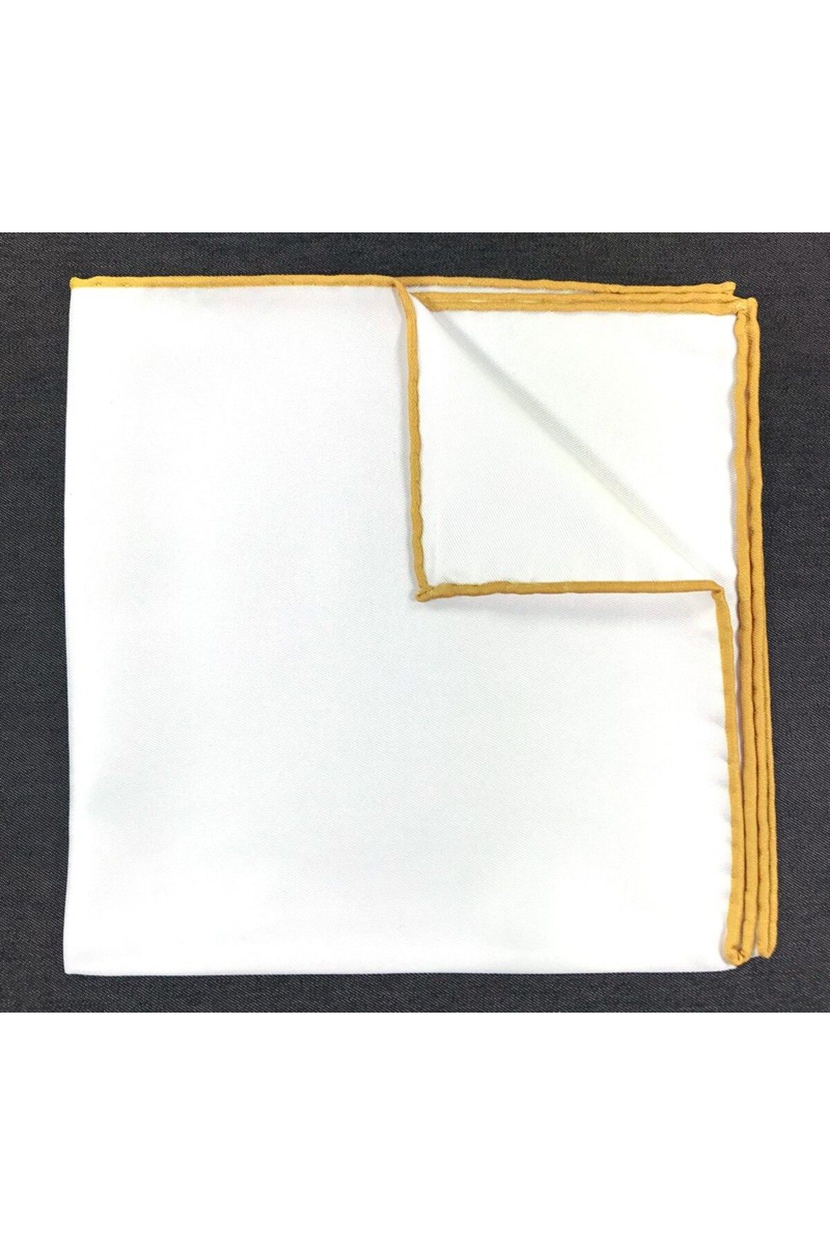 Sade Kravat Hardal Sarı Kenarlı Düz Beyaz Mendil M1283 Hardal