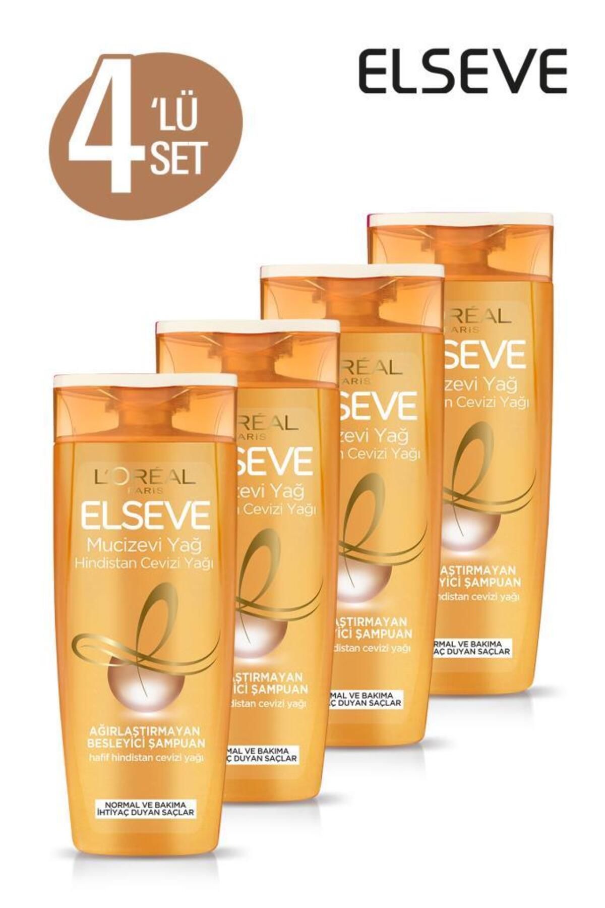 Elseve 4'lü Mucizevi Hindistan Cevizi Yağı Ağırlaştırmayan Besleyici Şampuan 360 ml Seti
