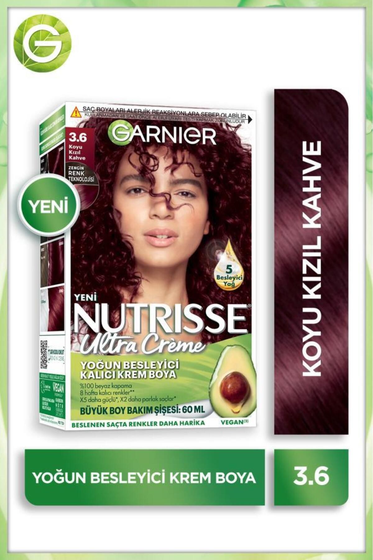 Garnier Nutrisse Yoğun Besleyici Kalıcı Krem Saç Boyası 3.6 Koyu Kızıl Kahve