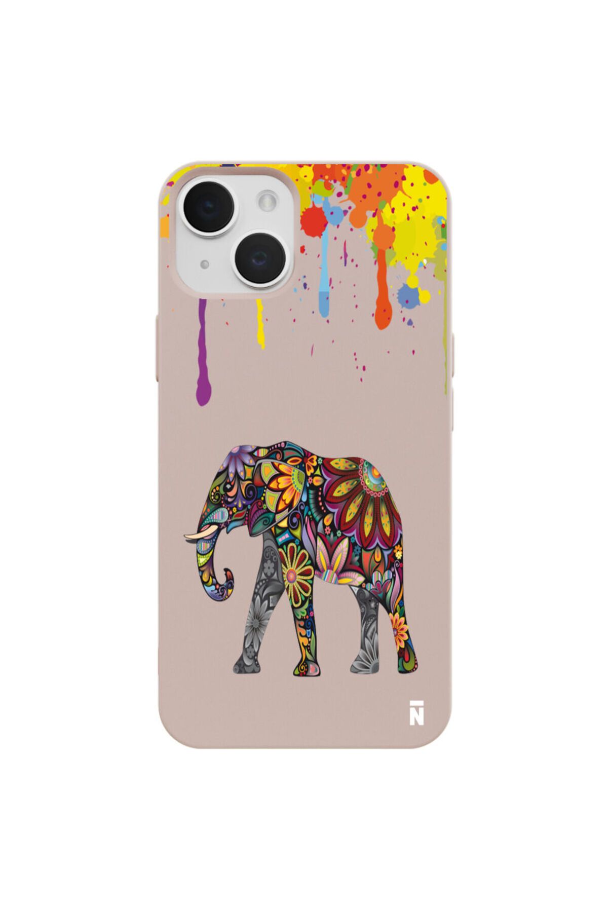 Casen iPhone 15 Plus Yağlı Boya Fil Tasarımlı Pudra Pembe Renkli Silikon Telefon Kılıfı
