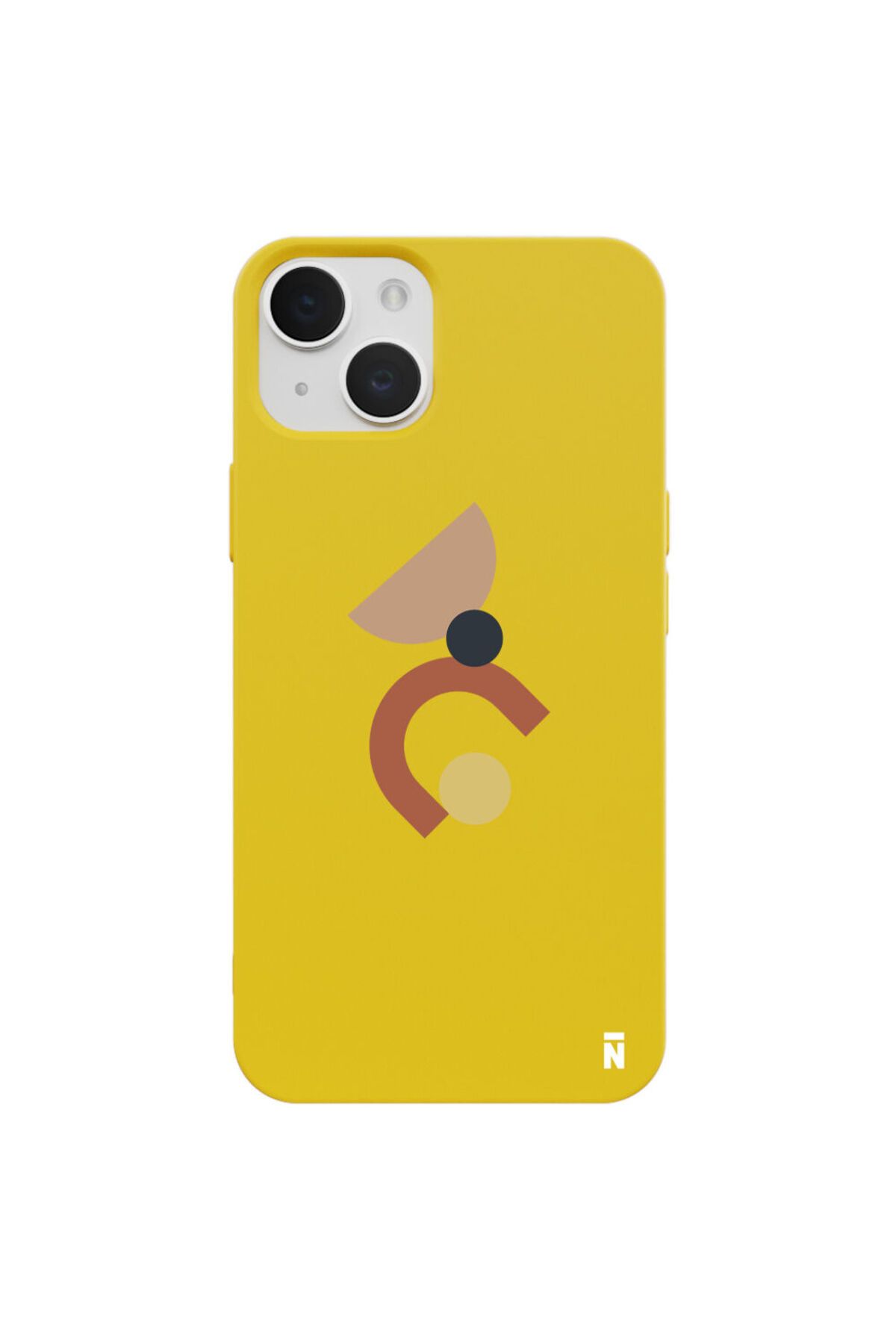 Casen iPhone 13 Mini Minimal Şekiller Tasarımlı Sarı Renkli Silikon Telefon Kılıfı