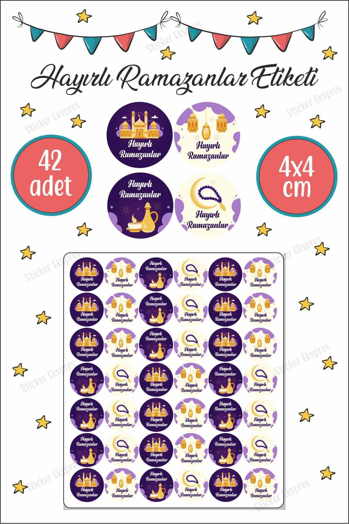 Sticker Ekspres Cami Ve Kandilli Hayırlı Ramazanlar Etiketi 4 cm 42 Adet Suya Dayanıklı Sticker