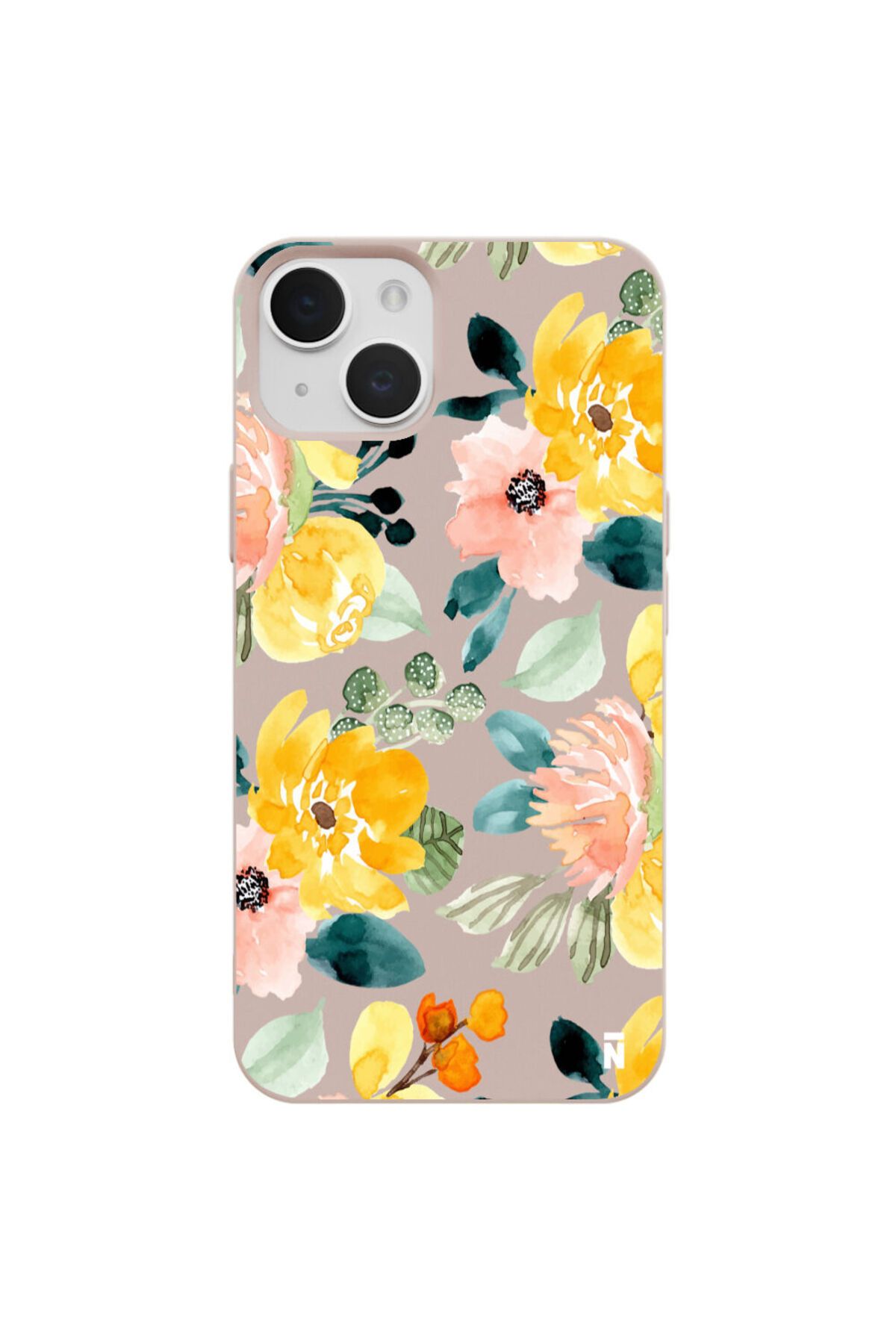 Casen iPhone 15 Yağlı Boya Çiçekler Tasarımlı Pudra Pembe Renkli Silikon Telefon Kılıfı