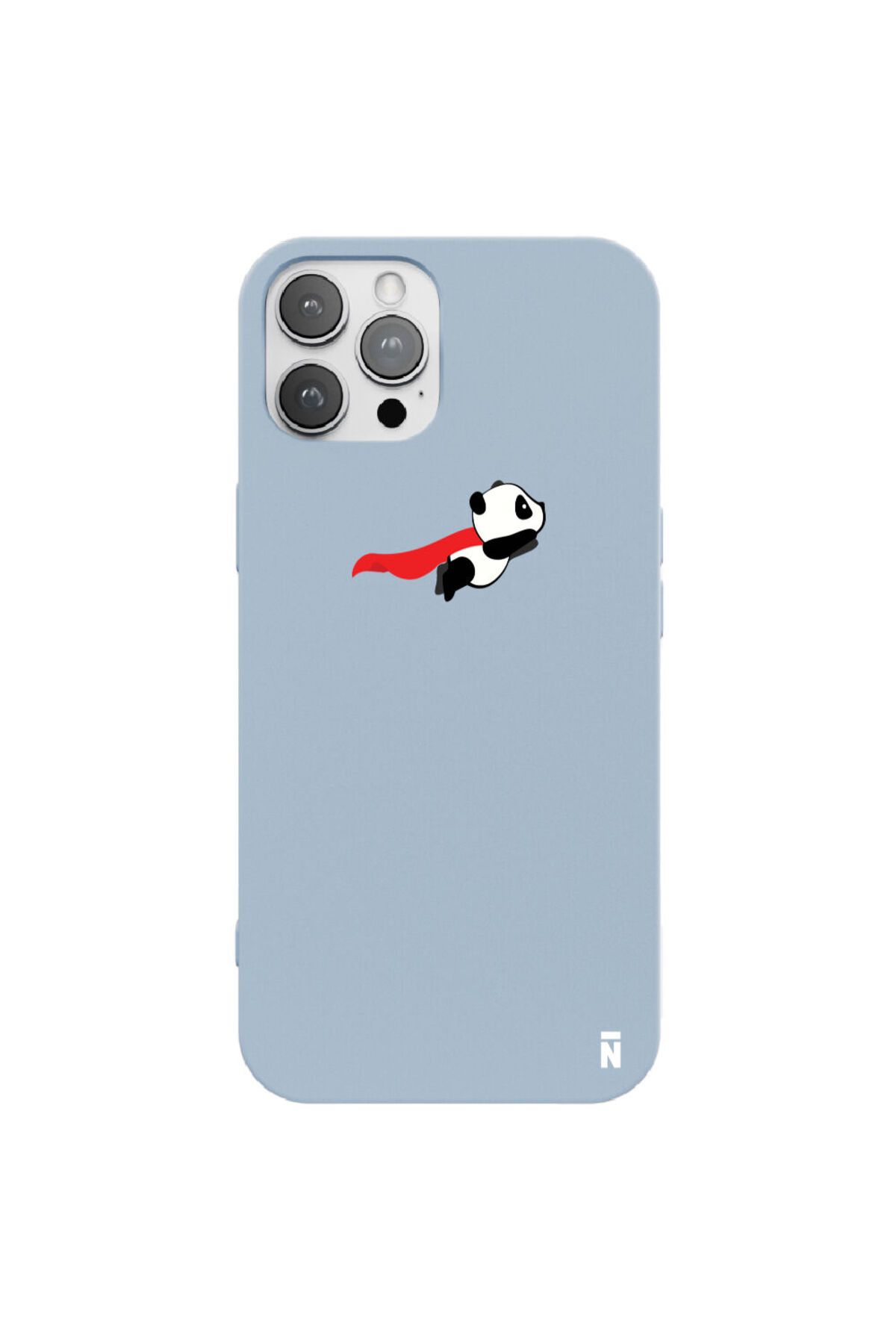 Casen iPhone 12 Pro Max Uçan Panda Tasarımlı Mavi Renkli Silikon Telefon Kılıfı