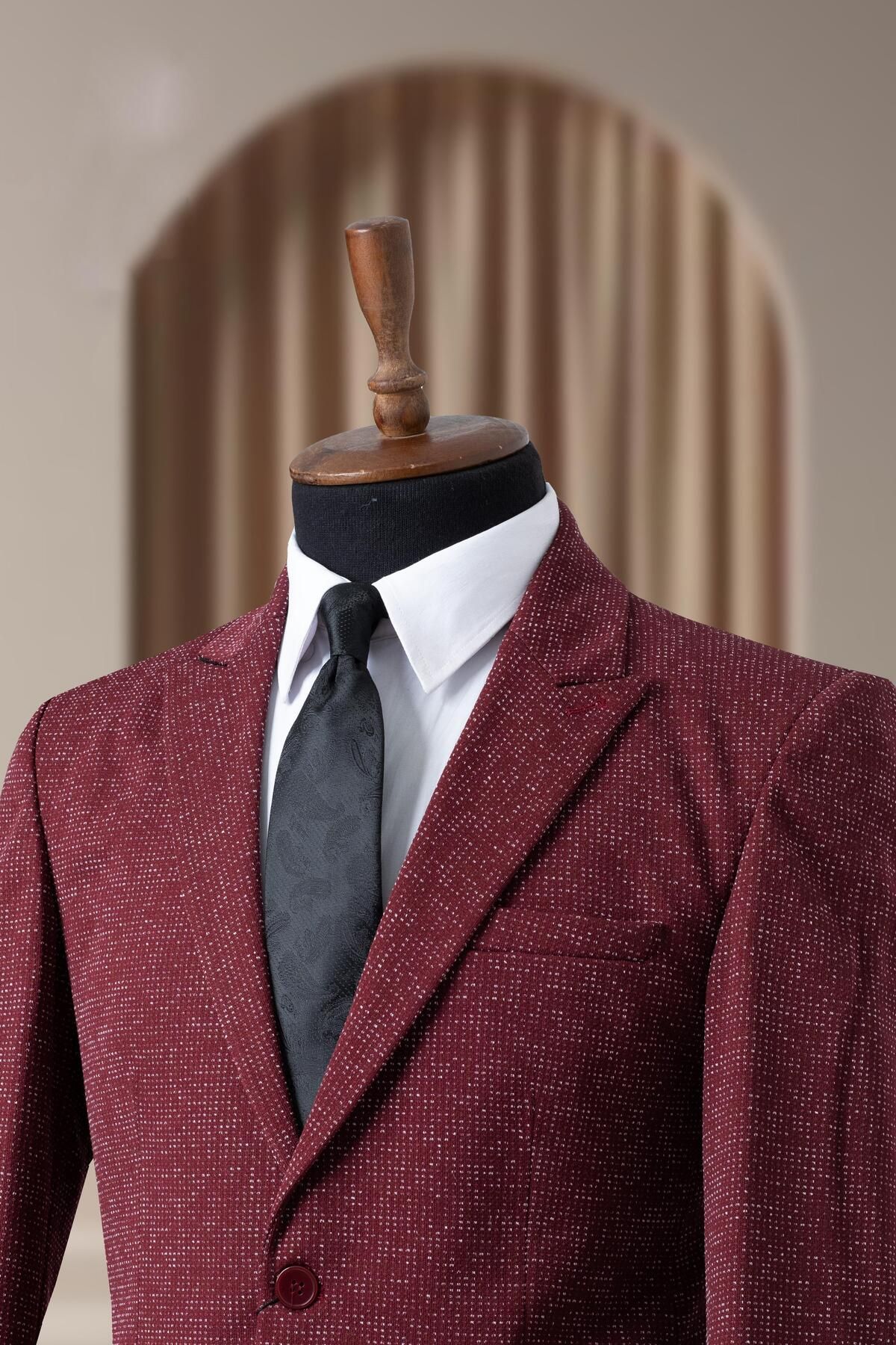 MODA DİNA Bordo Karyağdı Kumaş Slim Fit İtalyan Stil Blazer Ceket