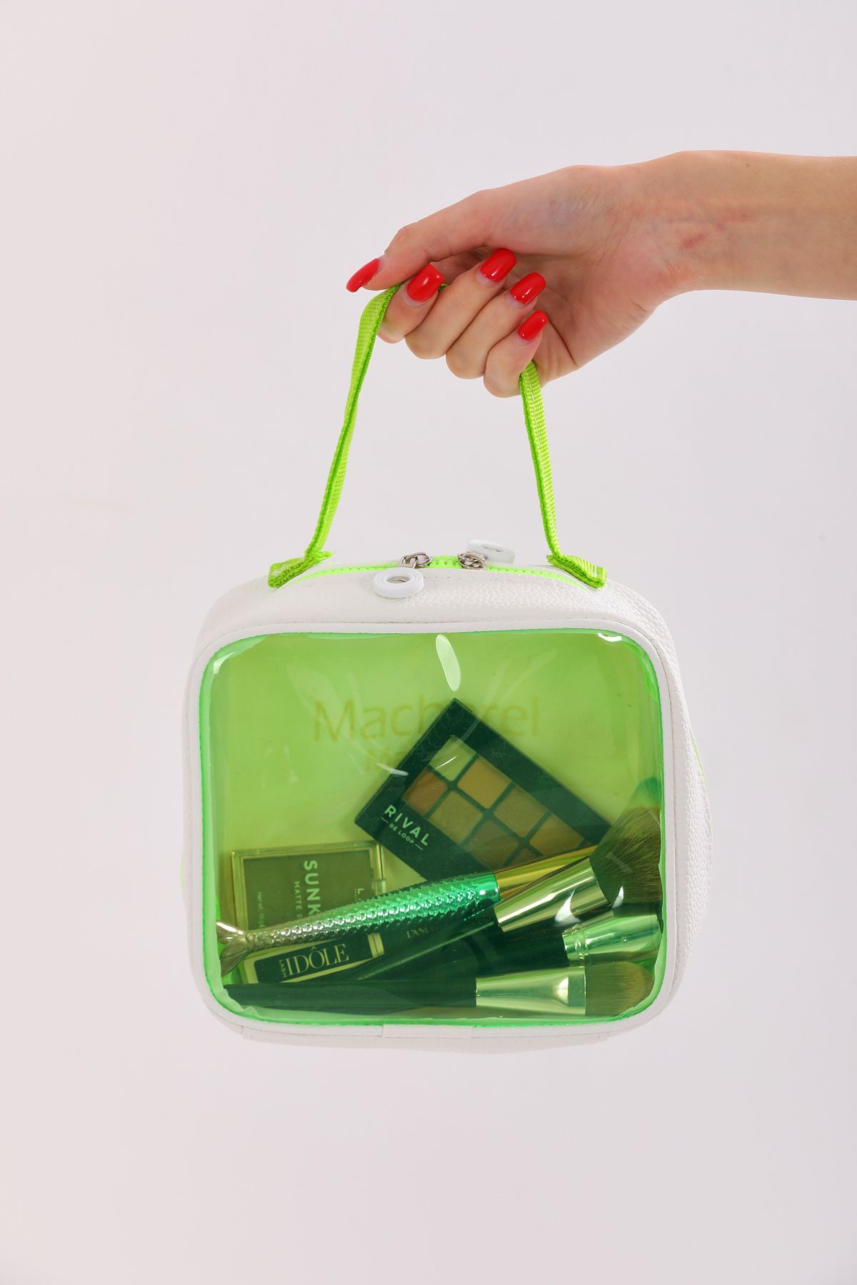 truvalıhelen Cilt Bakım Kadın Şeffaf Makyaj Çantası Kozmetik Pvc Plastik Make Up Yeşil