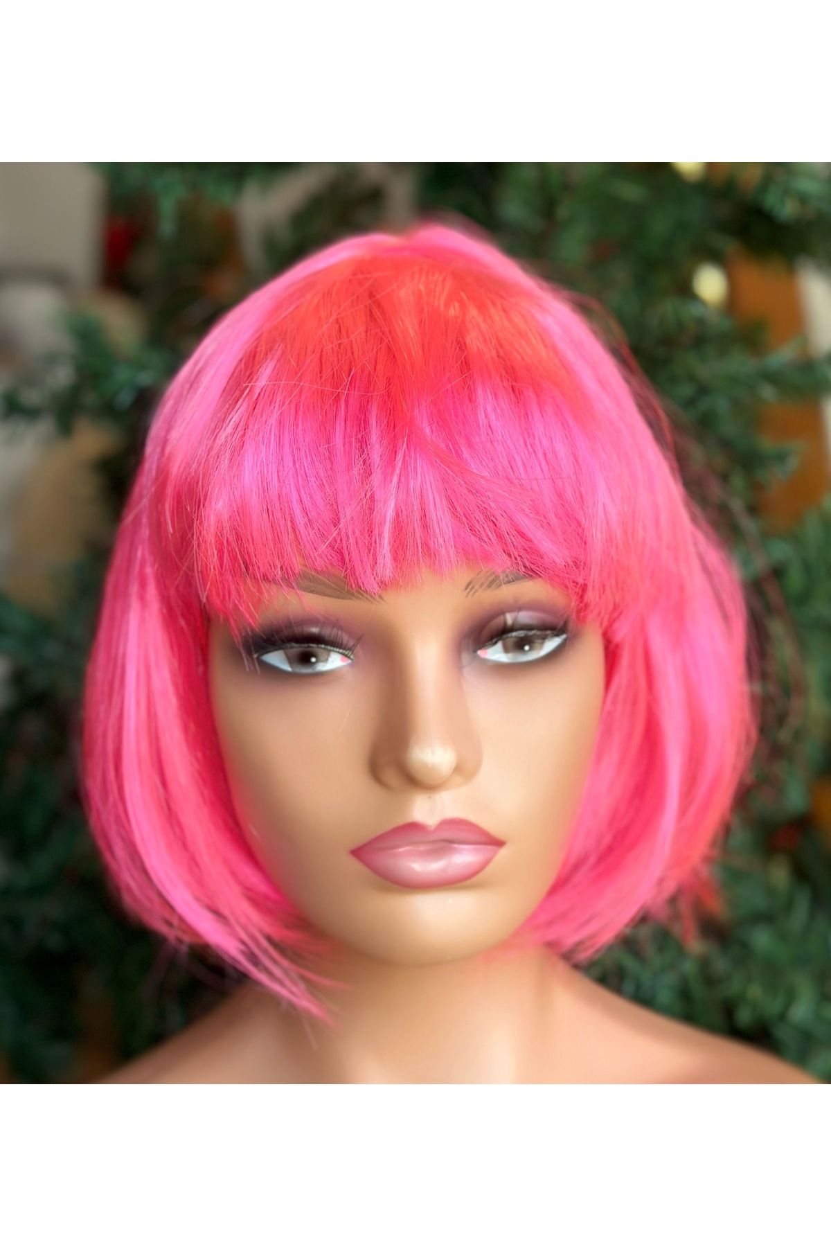 QUEEN AKSESUAR Parti doğum günü kostüm barbie deniz kızı gösteri peruğu  ayarlanır küt peruk saç neon pembe