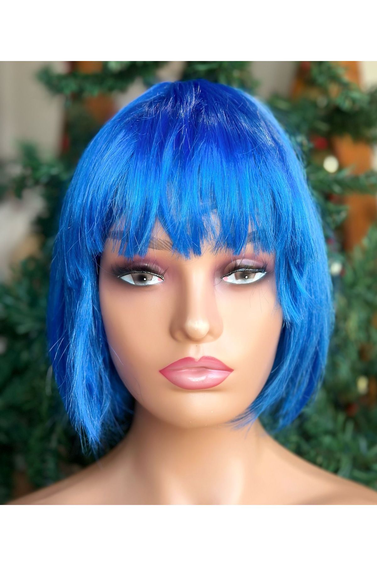 QUEEN AKSESUAR Parti doğum günü kostüm barbie deniz kızı gösteri peruğu ayarlanır küt peruk saç saks mavi