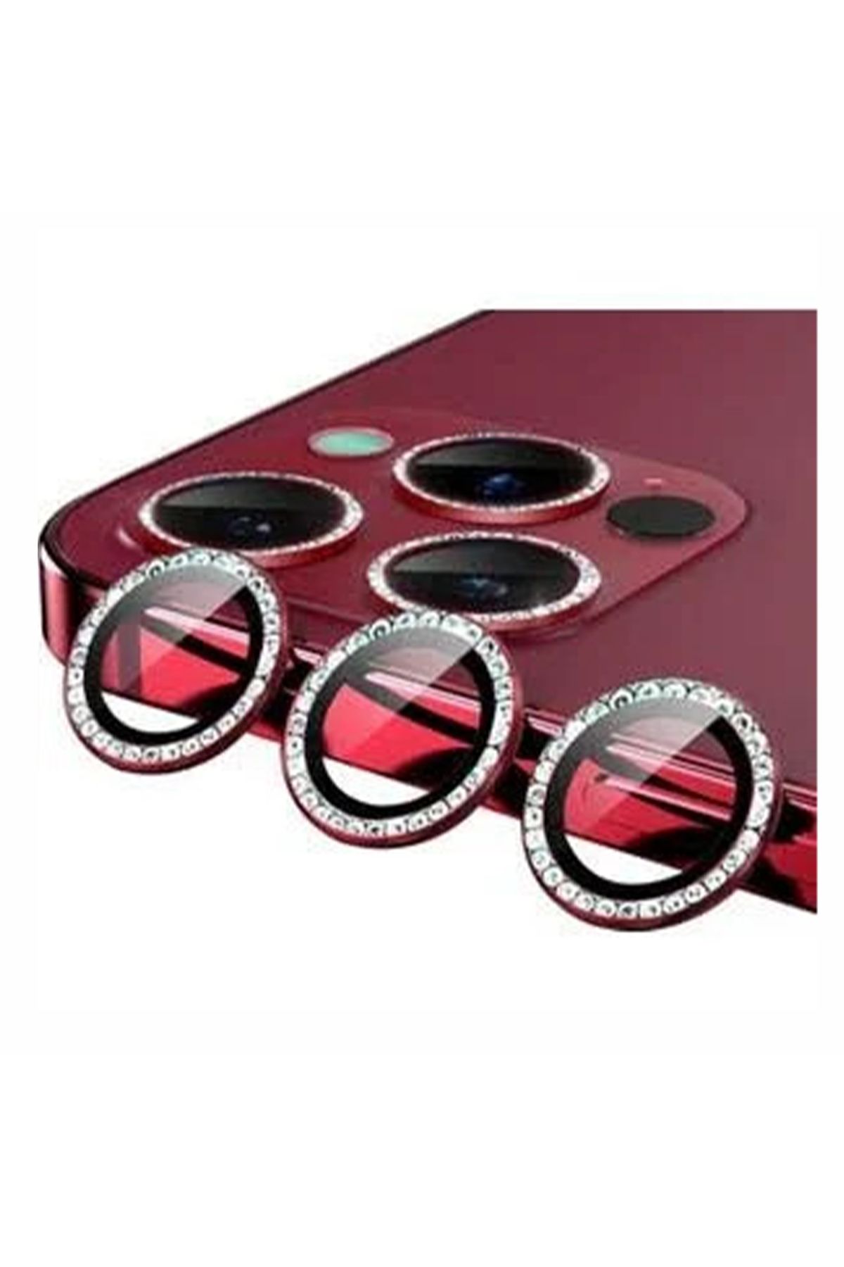 Nettech Apple Iphone 14 Pro Max Uyumlu Diamond Taşlı Model Kamera Cam Koruyucu - Kırmızı