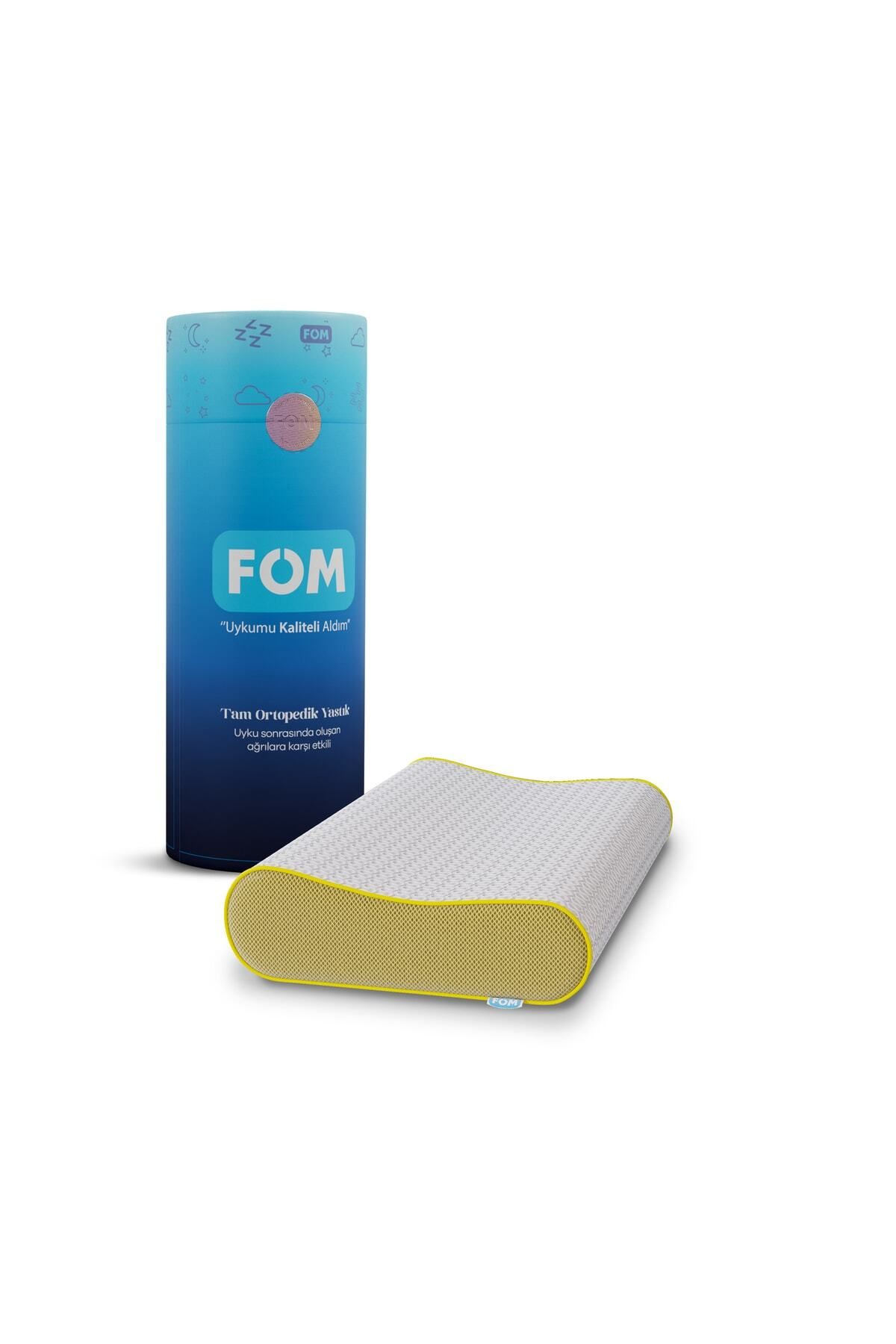 FOM Mini Flex Visco Boyun Destekli Uyku Yastık, 50 X 30 X 11/9, Sarı
