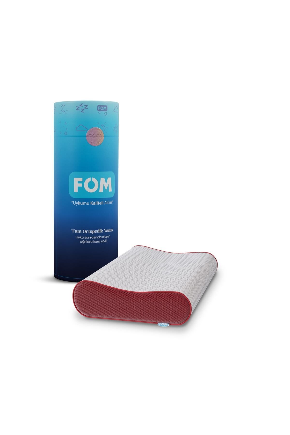 FOM Mini Flex Visco Boyun Destekli Uyku Yastık, 50 X 30 X 11/9, Kırmızı