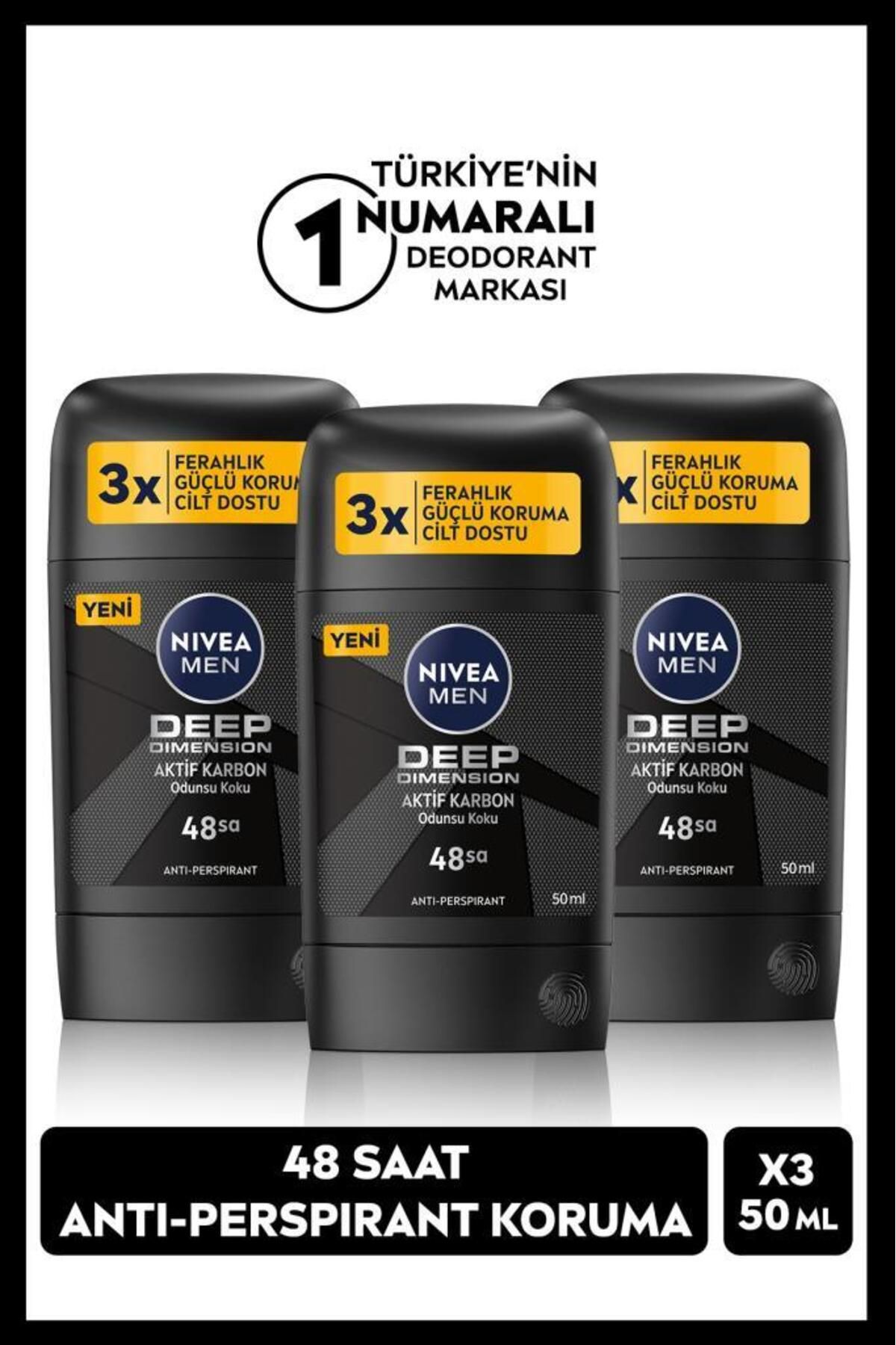 NIVEA MEN Erkek Stick Deodorant Deep Dark Wood 50ml, 48 Saat Koruma, X3 Adet