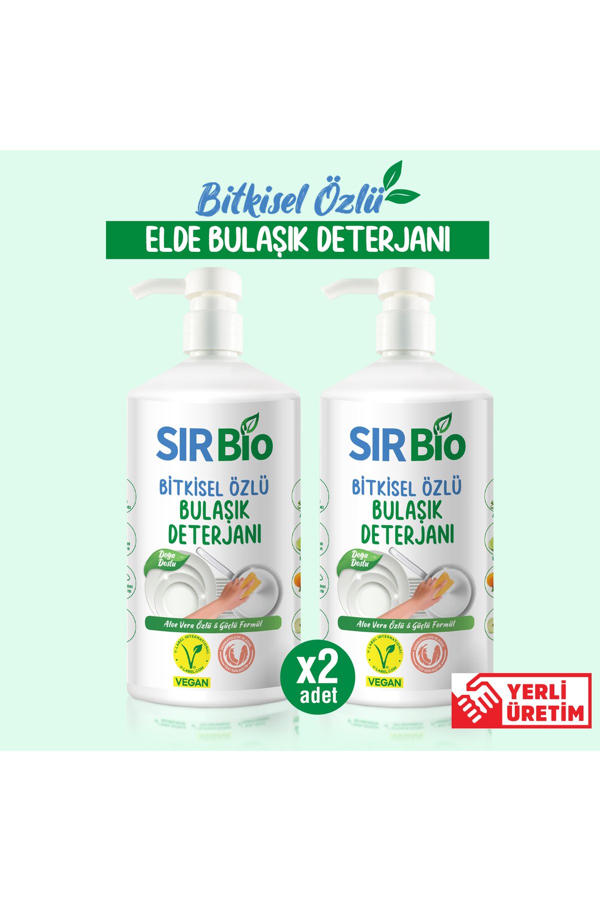 SIR Bio Bitkisel Özlü Elde Bulaşık Deterjanı 1000 ml Pompalı Şişe 2'li