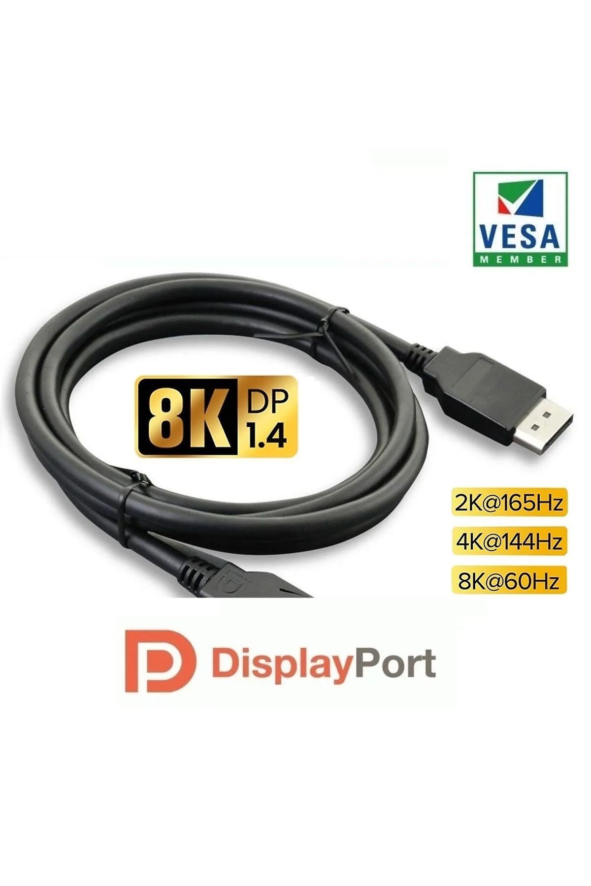 Fiyaka 8k Displayport Kablo 1080p@ 360hz, 2k@ 240hz, 4k@ 144hz, 8k@ 60hz V1.4 Gaming \ Sinema