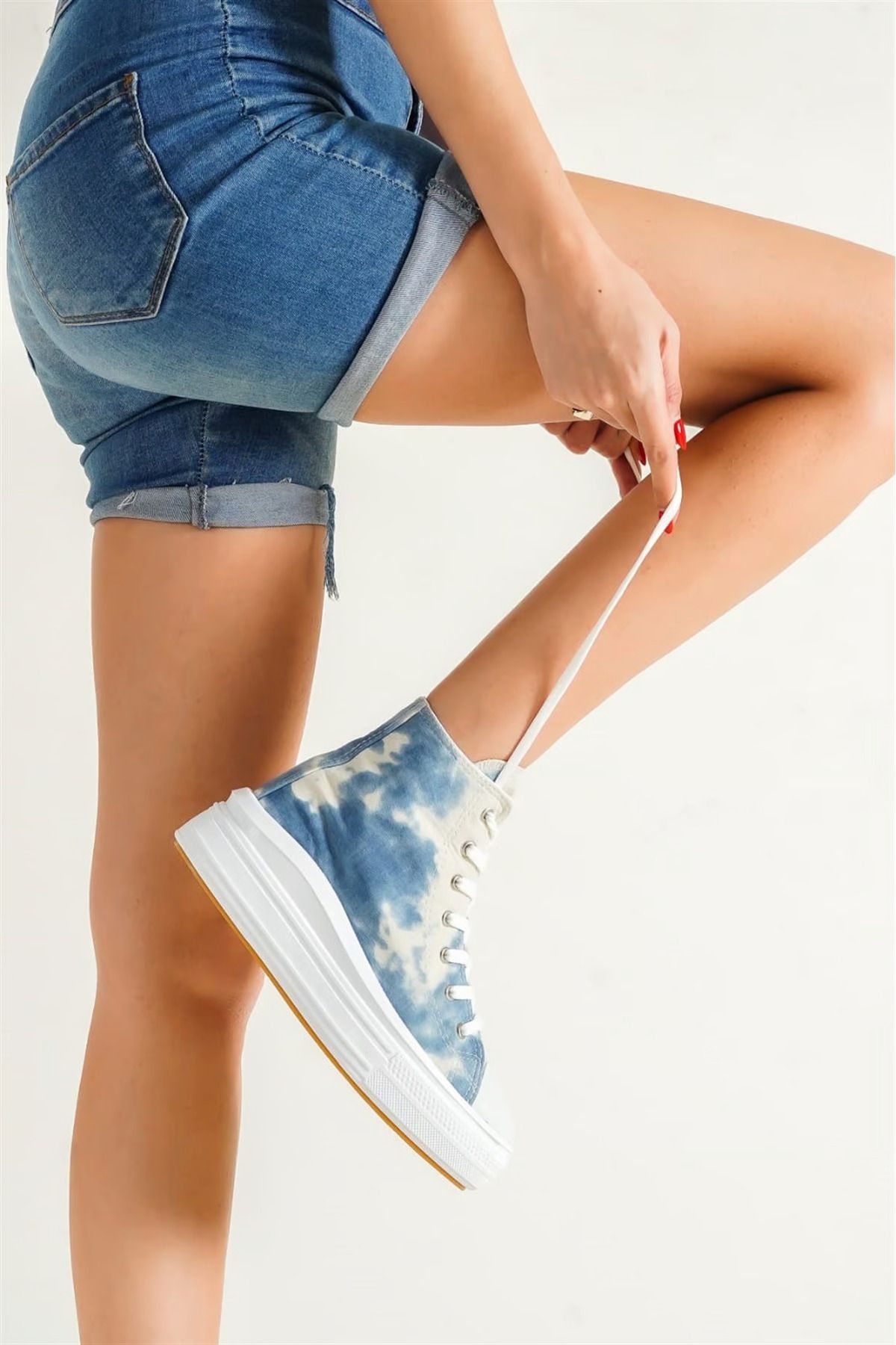 ripuvainen Lofty Kadın Mavi Rahat Keten Bilekli Günlük Spor Kalın Tabanlı -5cm- Bağcıklı Sneaker Ayakkabı