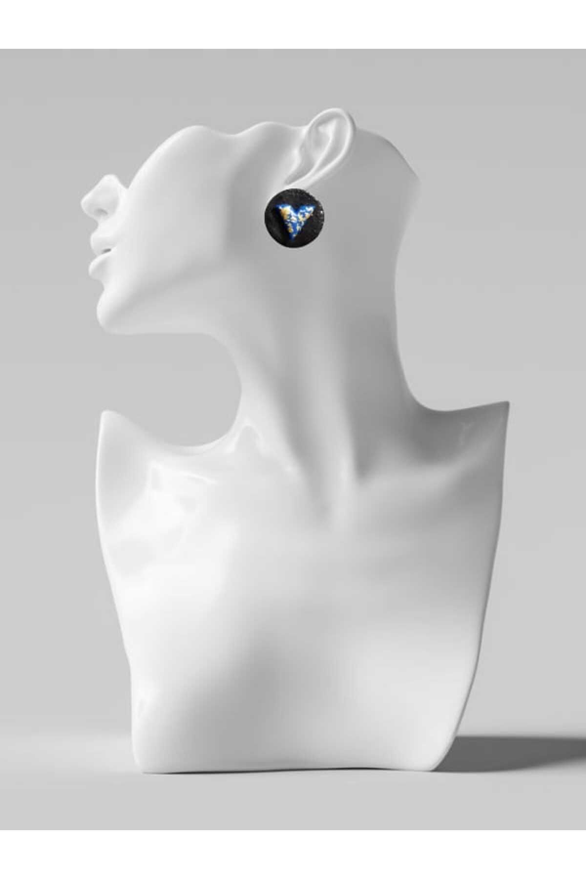 Karşı Köyden Özel Tasarım, El Yapımı Polimer Kil Üzeri Mavi Detay Küpe, Handmade Polymer Clay Earrings