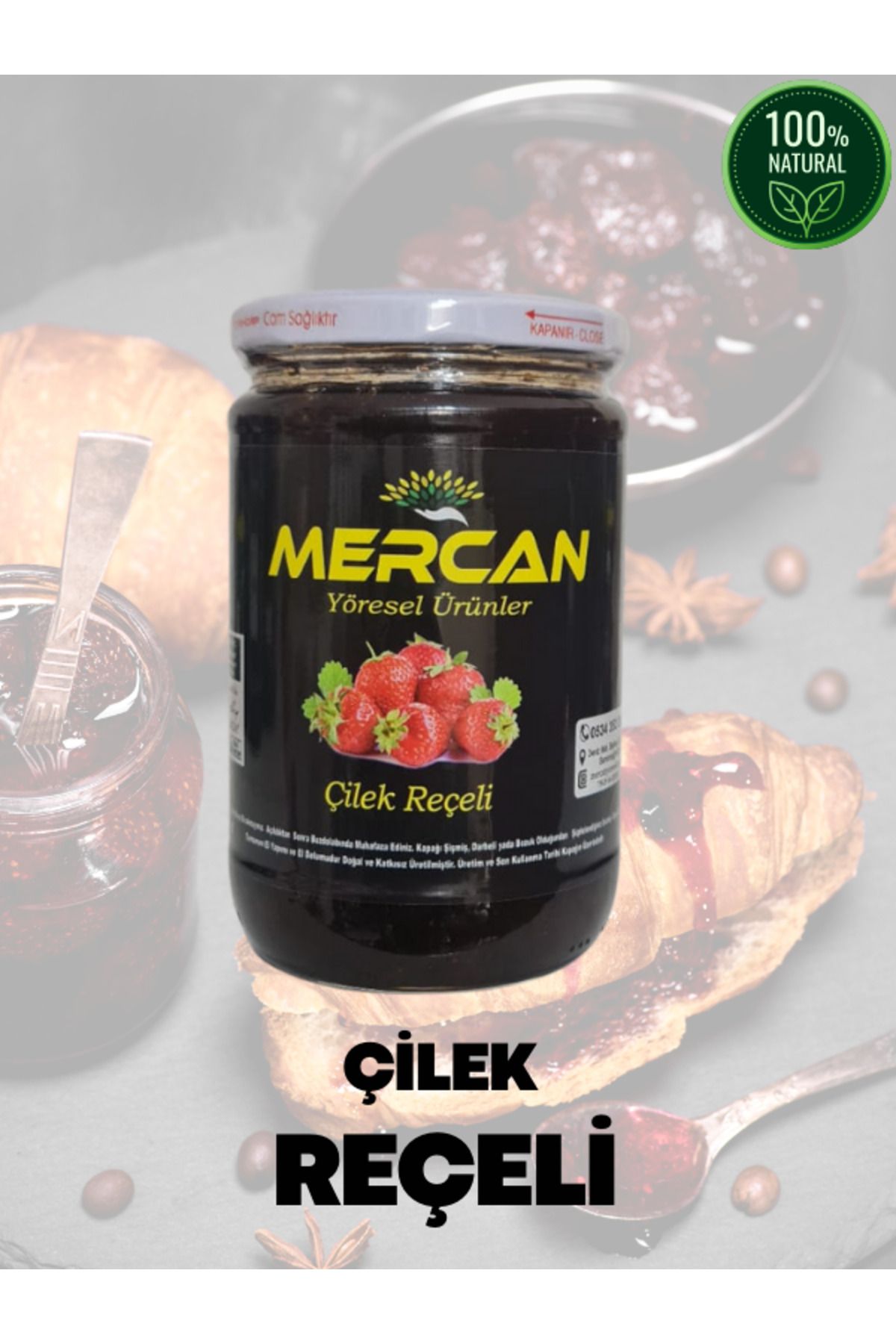 MERCANYORESEL %100 Doğal Hatay Usulü Siyah Dağ Çileği Reçeli 750 Gr