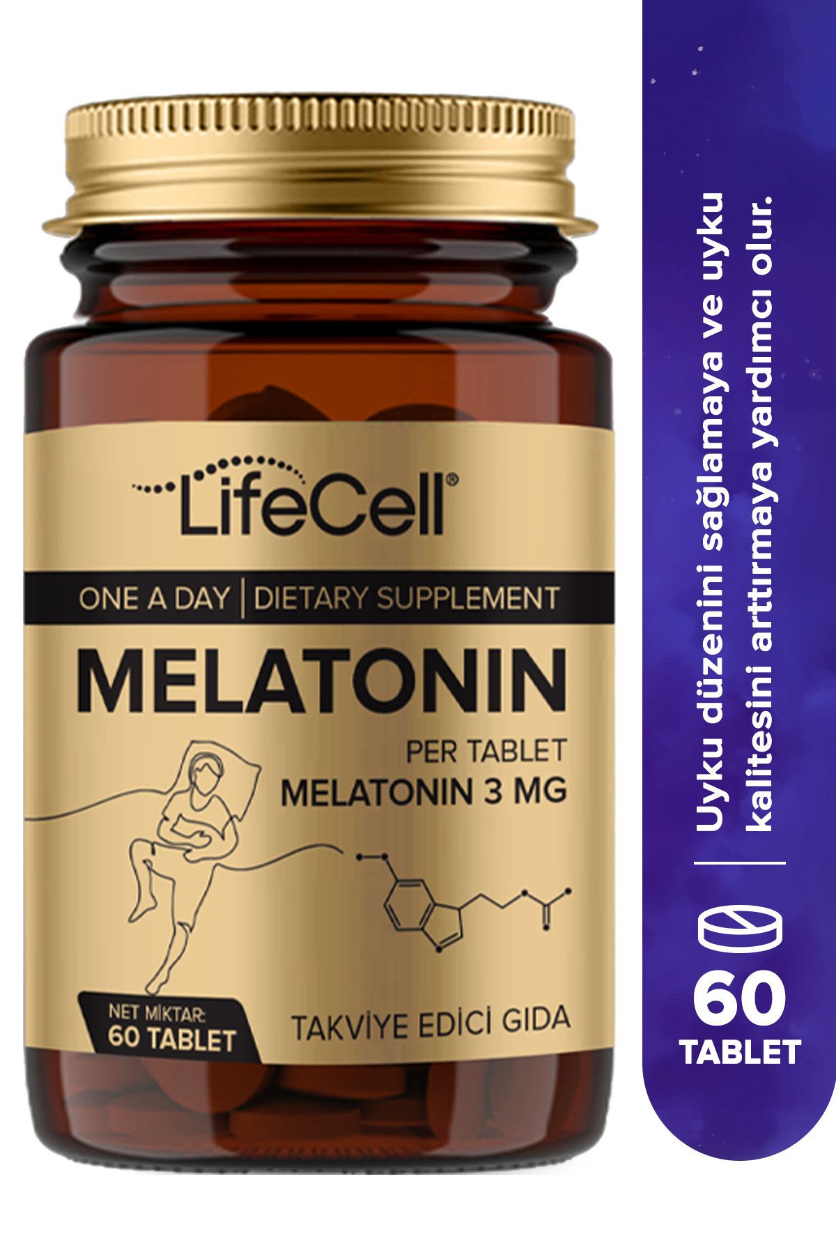 Lifecell Melatonin 3 Mg - 60 Tablet Kaliteli Ve Derin Uyku Için Doğal Gıda Takviyesi