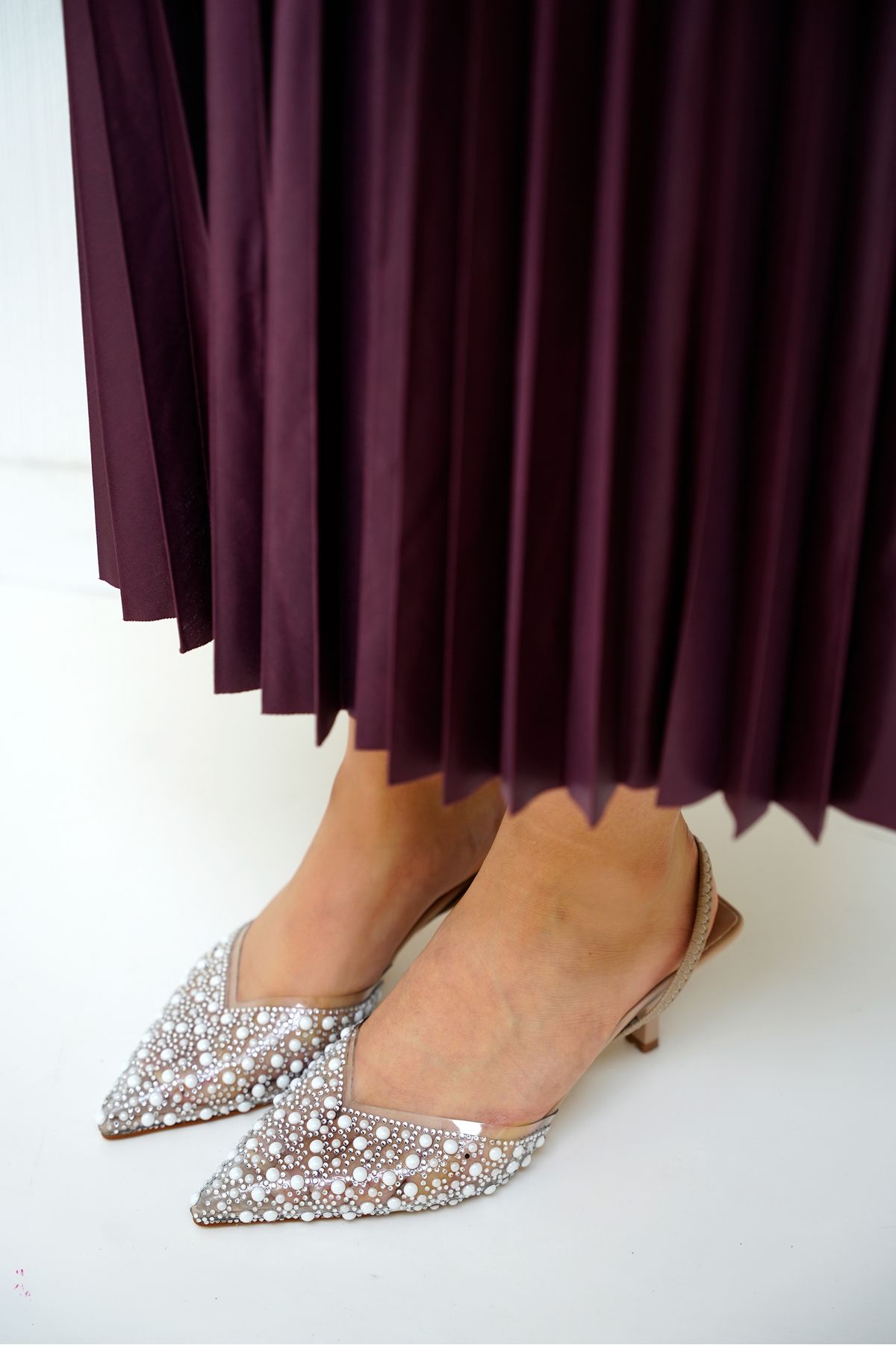 LAMİNTA Chic İnci ve Taş Detaylı Topuklu Ayakkabı
