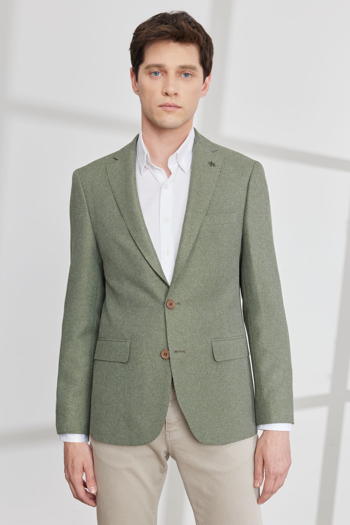 Altınyıldız Classics Erkek Yeşil Slim Fit Dar Kesim Mono Yaka Desenli Blazer Ceket