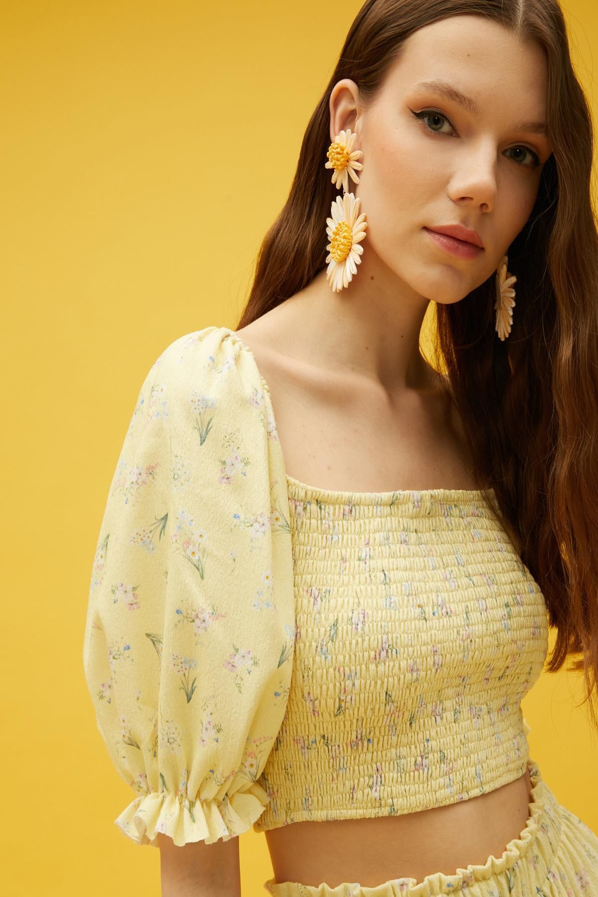Koton Kadın Sarı Desenli Bluz