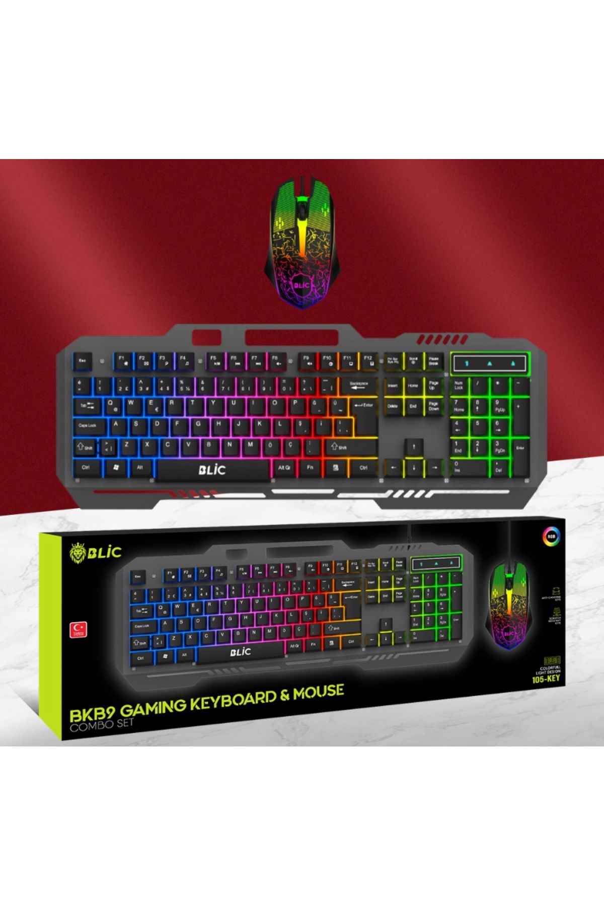 asua 105 Tuş 2'li Fare ve Klavye Set Kablolu RGB Led Işıklı Oyuncu Klavye & Mouse Seti