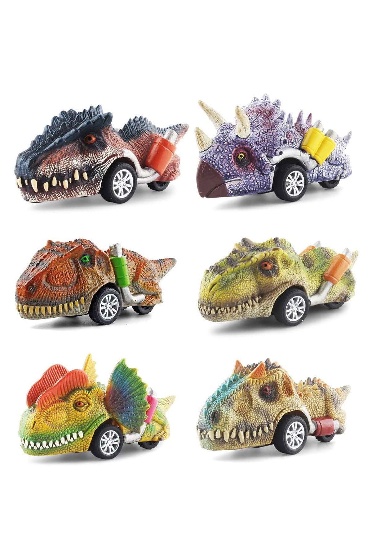 Toyaş 6 adet Dinozor Oyuncakları Mini Dinozor Arabaları Oyuncak Çek Bırak Dinozor Figürleri