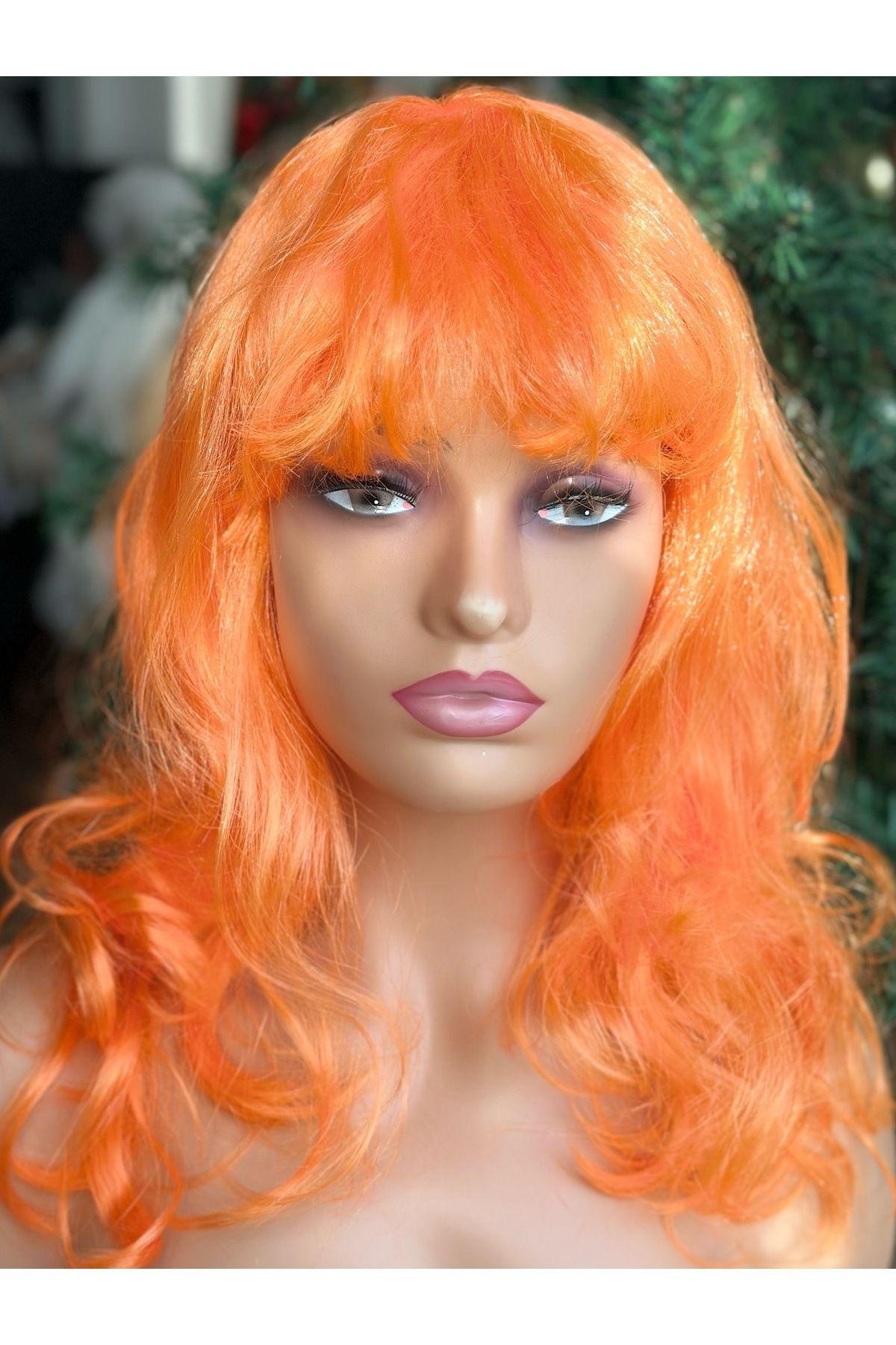 QUEEN AKSESUAR Deniz kızı Parti doğum günü barbie gösteri peruğu ayarlanır uzun dalgalı peruk saç neon turuncu