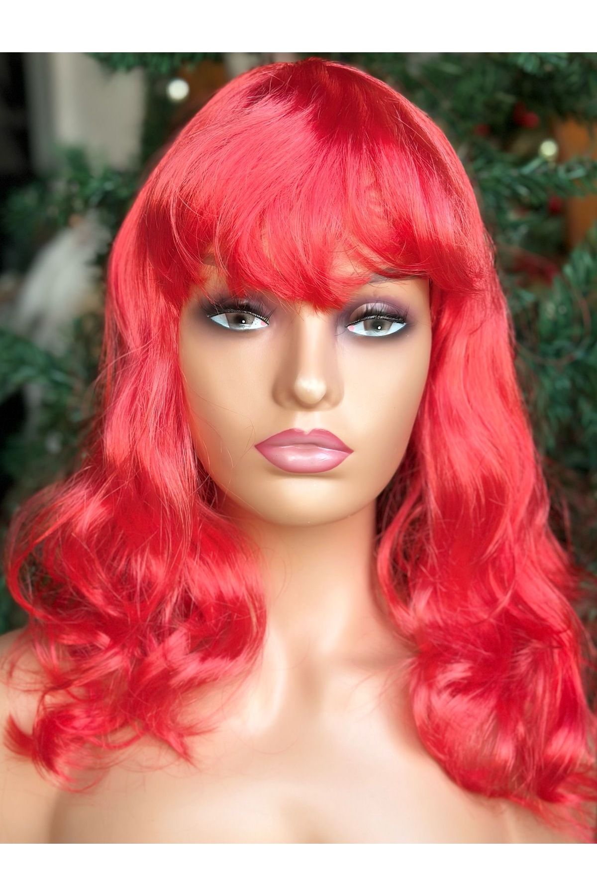 QUEEN AKSESUAR Deniz kızı Parti doğum günü kostüm barbie gösteri peruğu ayarlanır uzun dalgalı peruk saç kırmızı