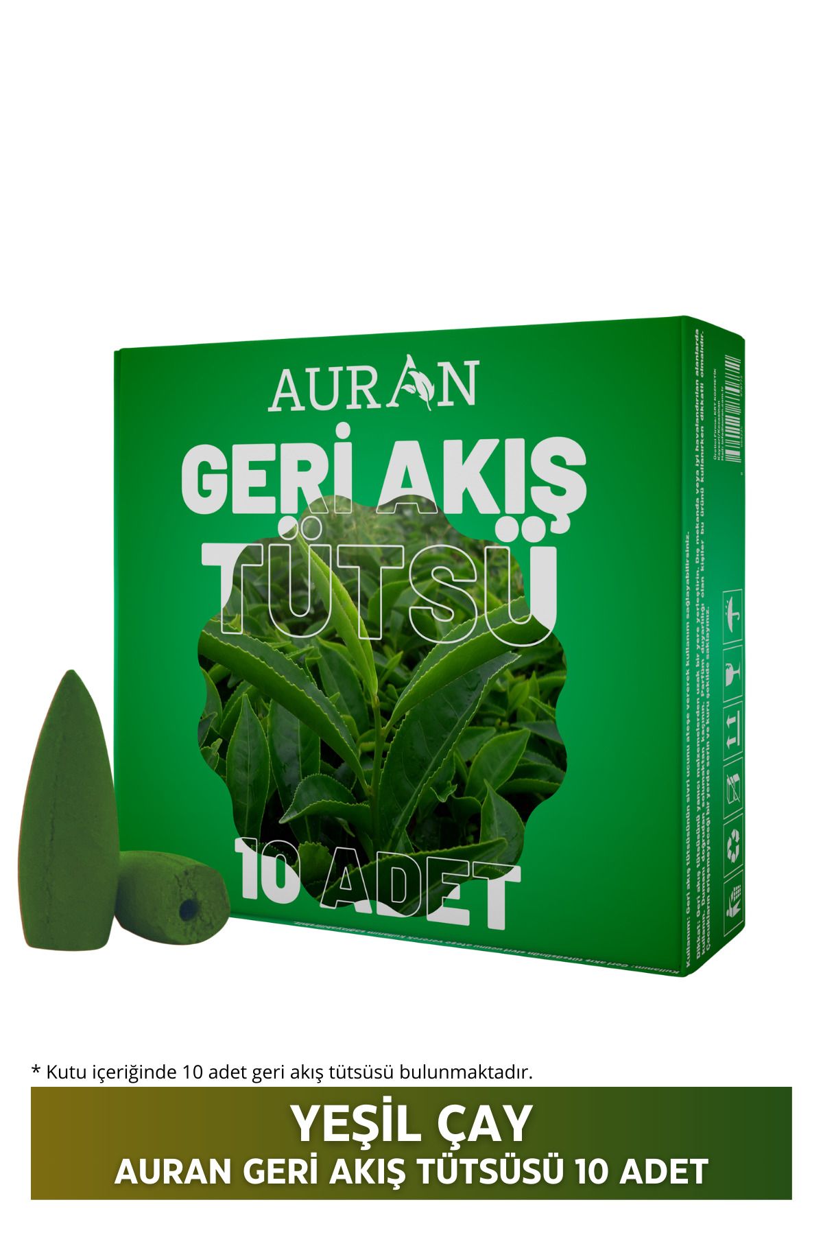 AURAN Yeşil Çay Kokulu Geri Akış Tütsüsü konik Tütsü Green Tea Backflow Incense Cones 10 Adet