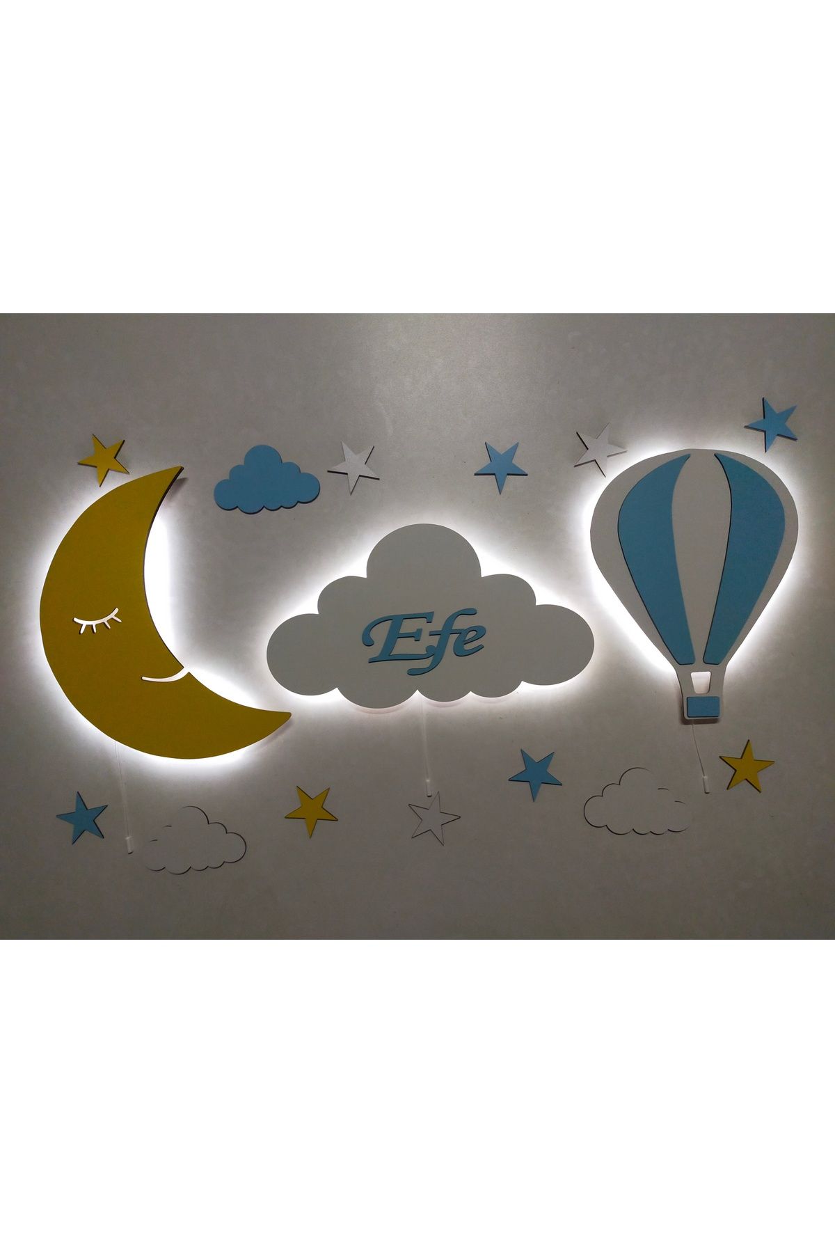 fabrikahşap Ay Dede İsimli Bulut Balon Ahşap Gece Lambası Ledli Dekoratif Aydınlatma Çocuk Odası
