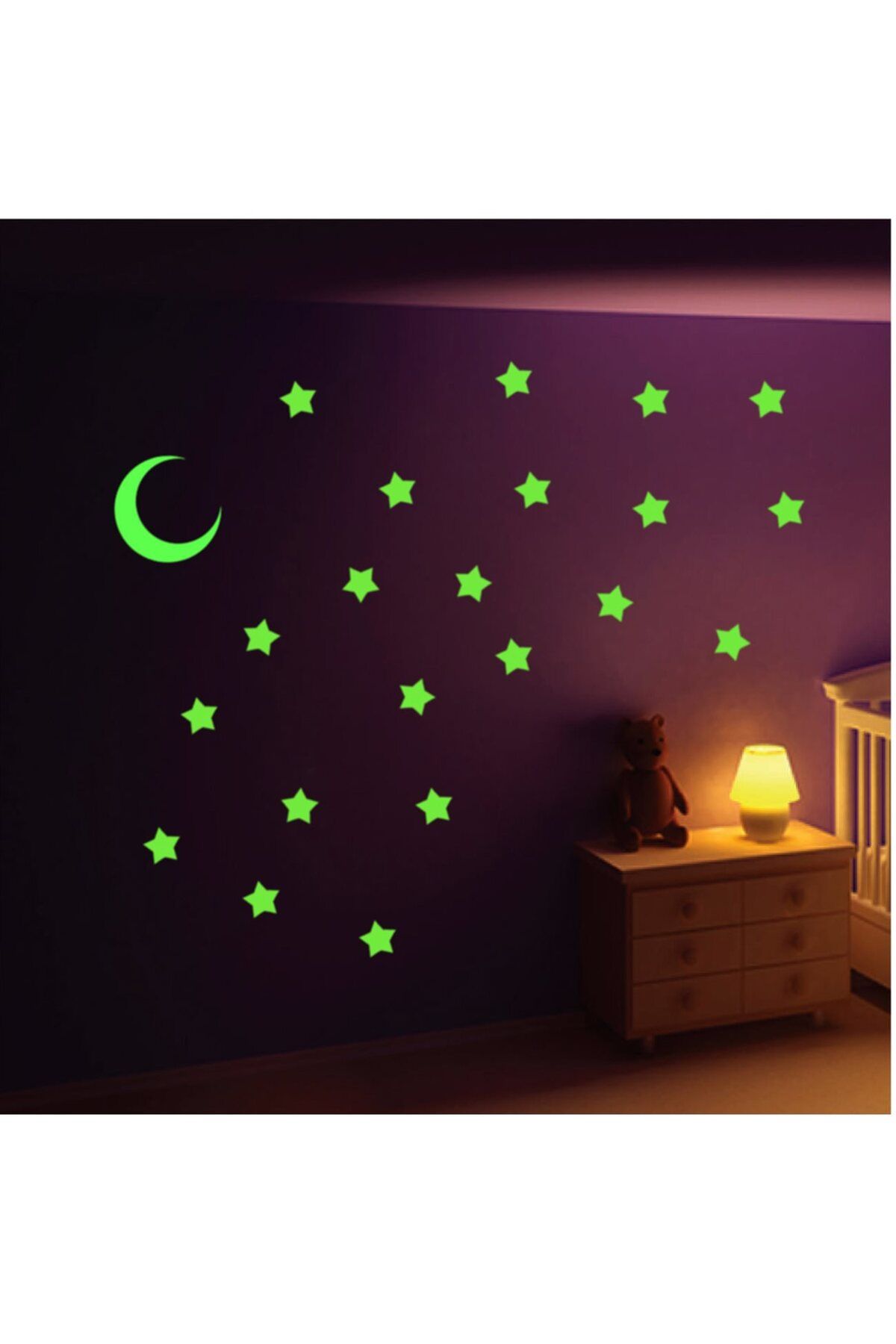Runaway Fosforlu Ay Yıldız Duvar Çıkartma Seti - Gece Parlayan Çocuk Odası Dekorasyonu Yapışkanlı Fosforlu