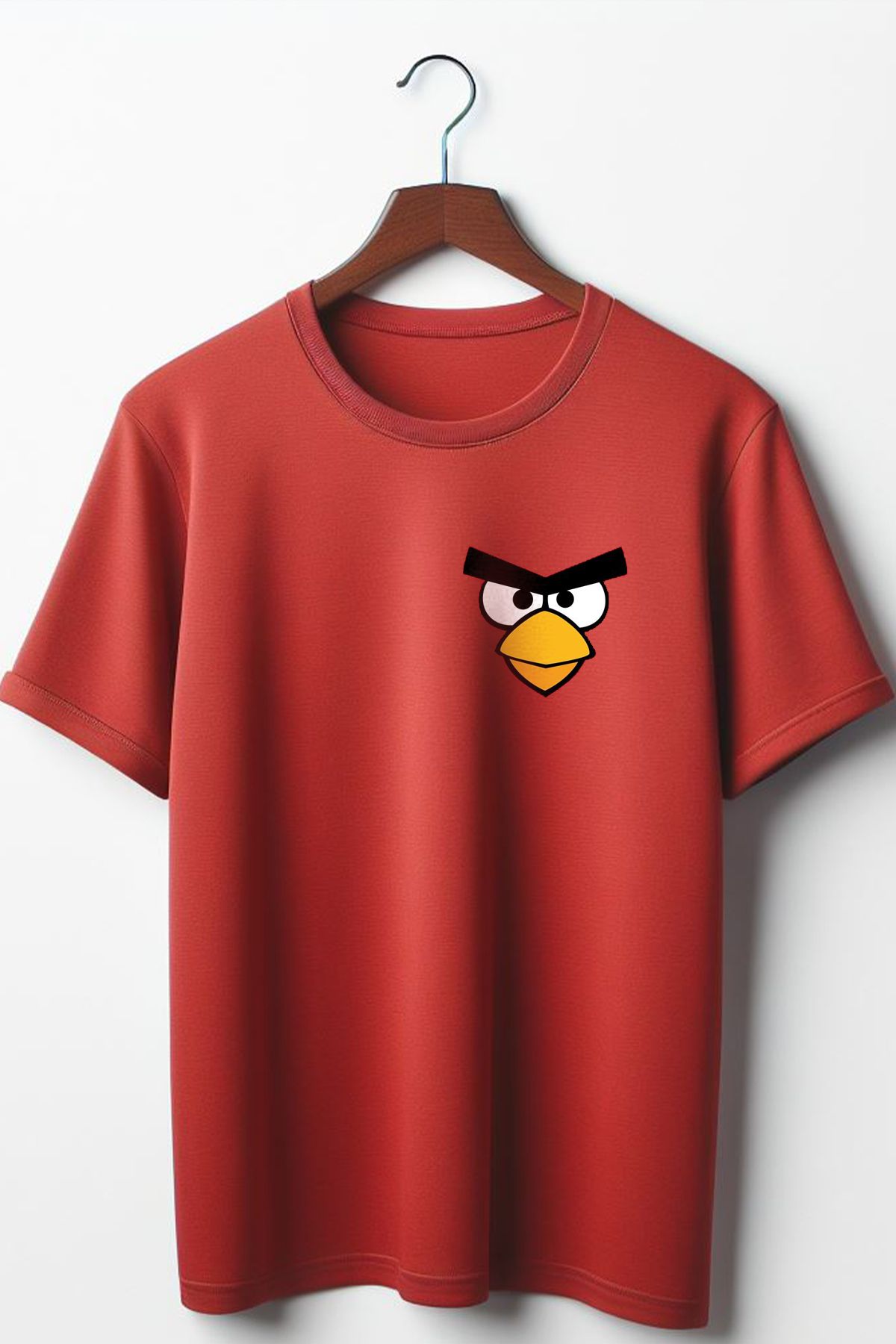 Vordevia Angry Birds Baskılı Kırmızı Oversize Bisiklet Yaka Tshirt