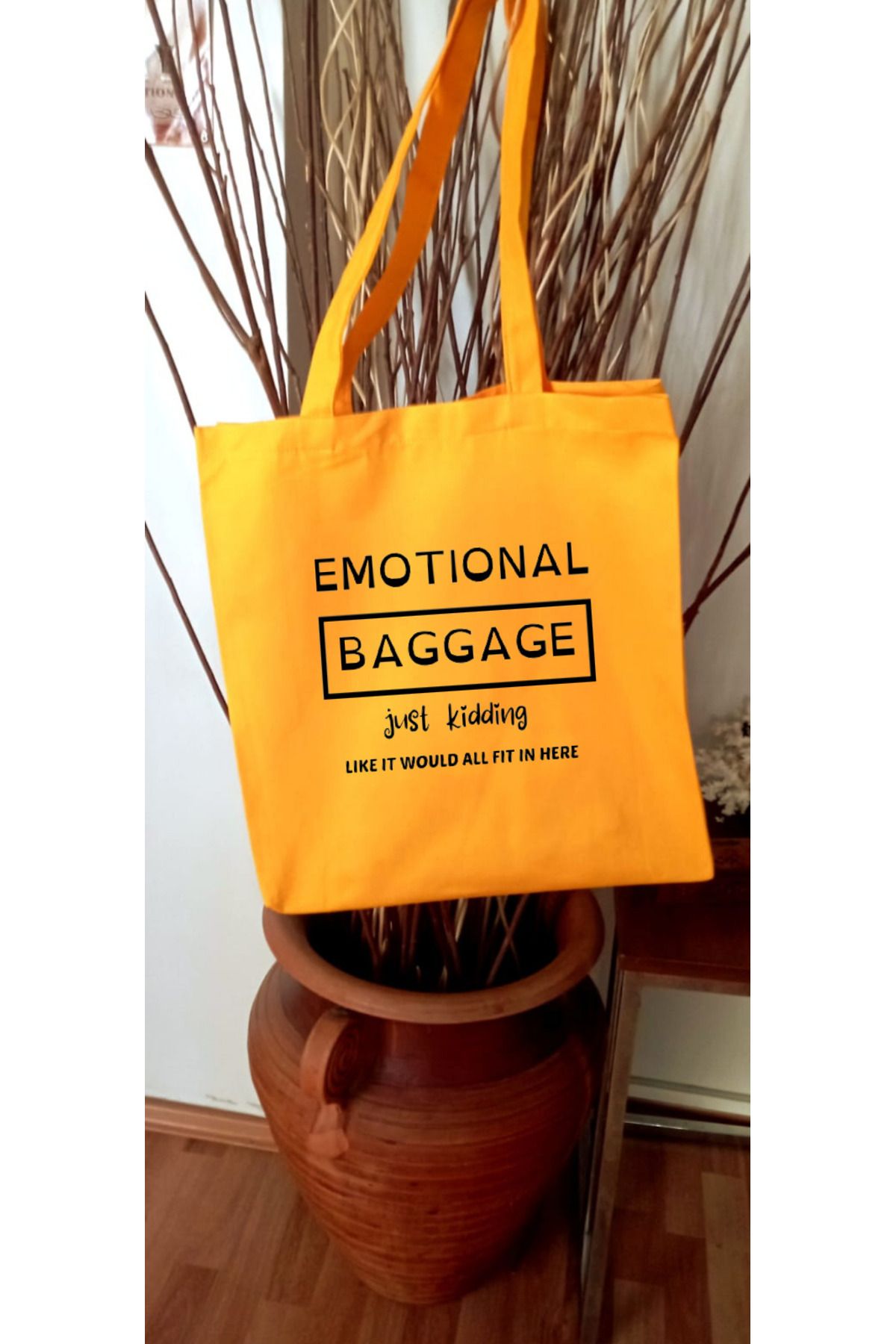 Cemira Emotional Baggage Sarı Keten Körüklü Tote Bag Bez Çanta