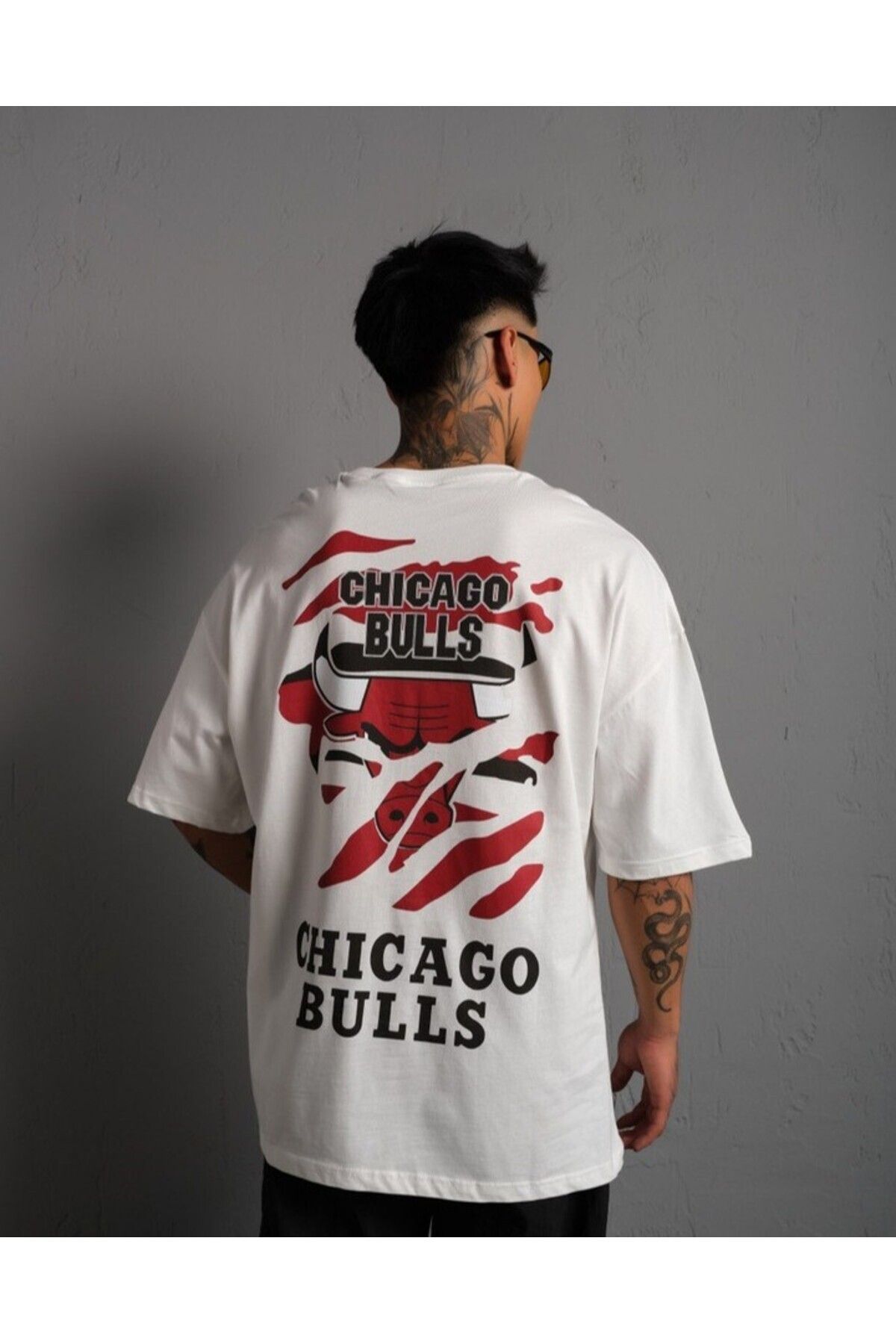 Kinkajou PARÇALI CHİCAGO BULLS BASKILI OVERSIZE UNISEX T-SHIRT