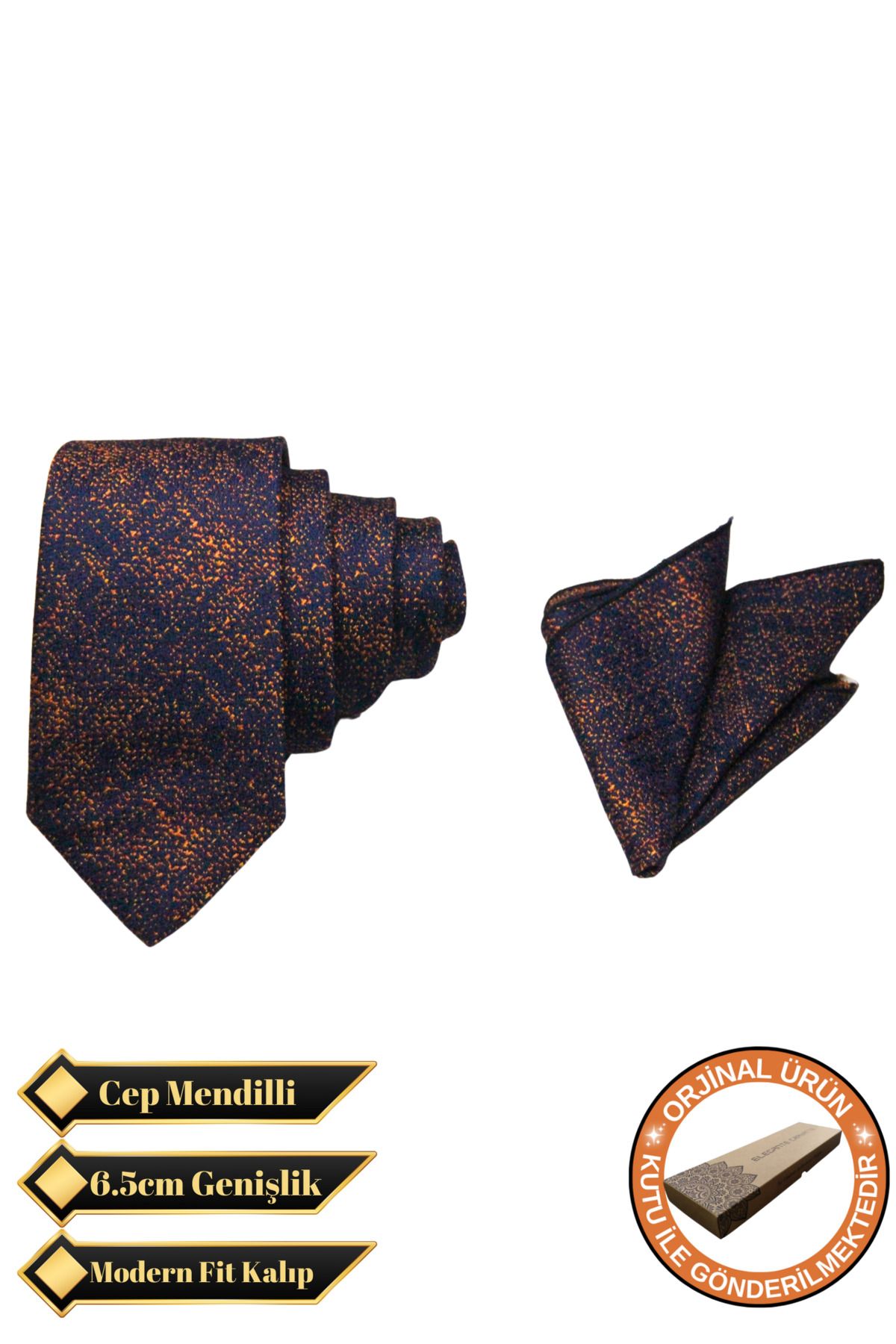 Elegante Cravatte Kırçıl Desen Exclusive Model Kravat ve Cep Mendili