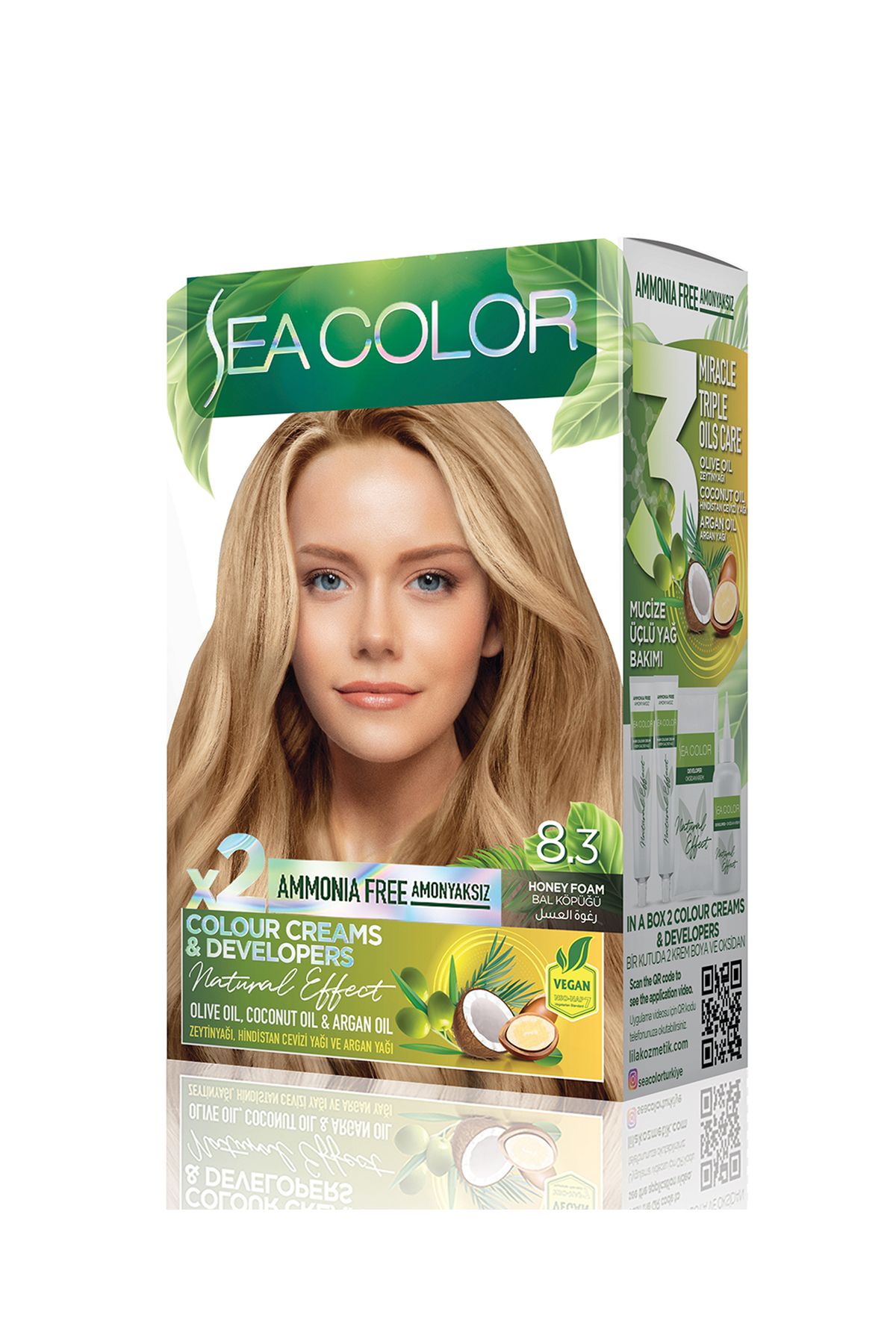 Sea Color Amonyaksız, Vegan, Doğal, Besleyici Kalıcı Saç Boyası %100 Beyaz Kapama (1 PAKET 2 x 50 ml)