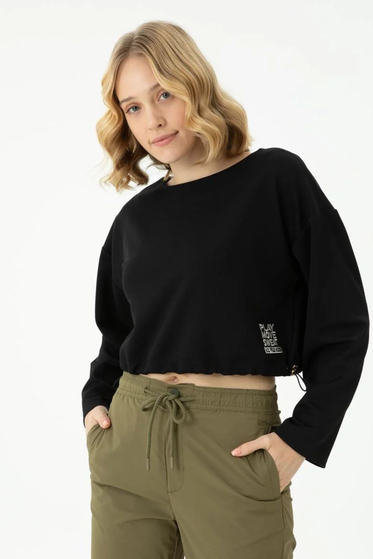 U.S. Polo Assn. Kadın Siyah Top Crop Sweatshirt