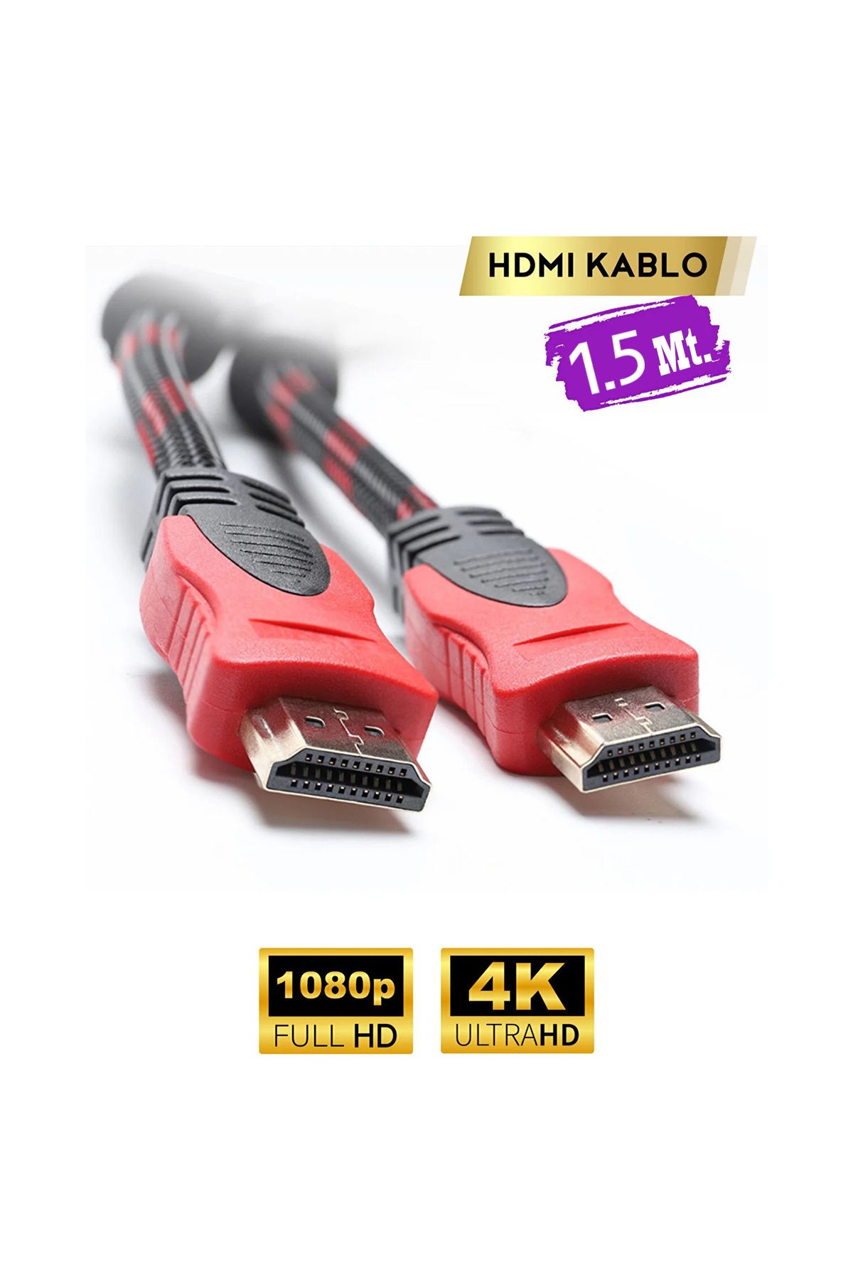 ALTUNTEKNOMAX Altın Uçlu Hasır Örgülü Full HD TV Monitör Uydu Alıcısı PC Uyumlu HDMI Kablosu 1.5 mt