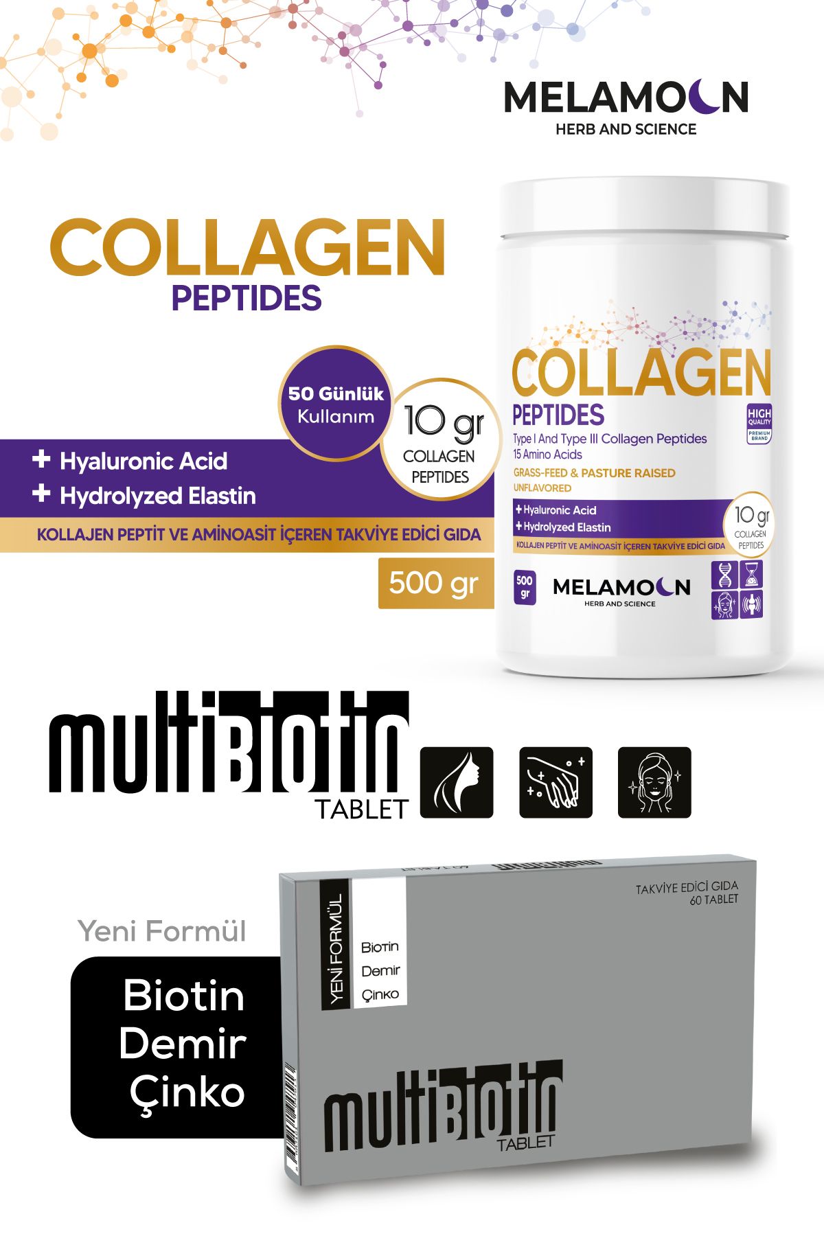 Melamoon %100 Saf Ve Doğal Kolajen (COLLAGEN) - Biotin 5000 Mcg Zenginleştirilmiş - Fırsat Paketi