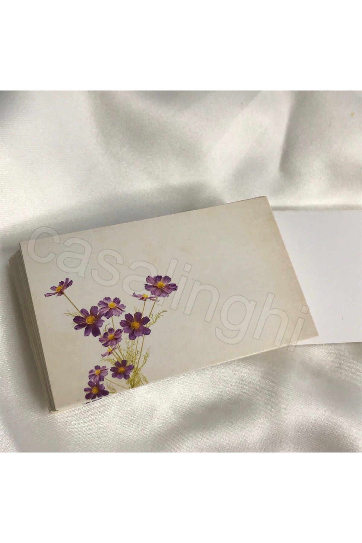 bisaccia Yazısız Kart Modelleri Mor Çiçekli Küçük Mesaj Kartı Mini Kartpostal 8x5 Cm - 10 Adet