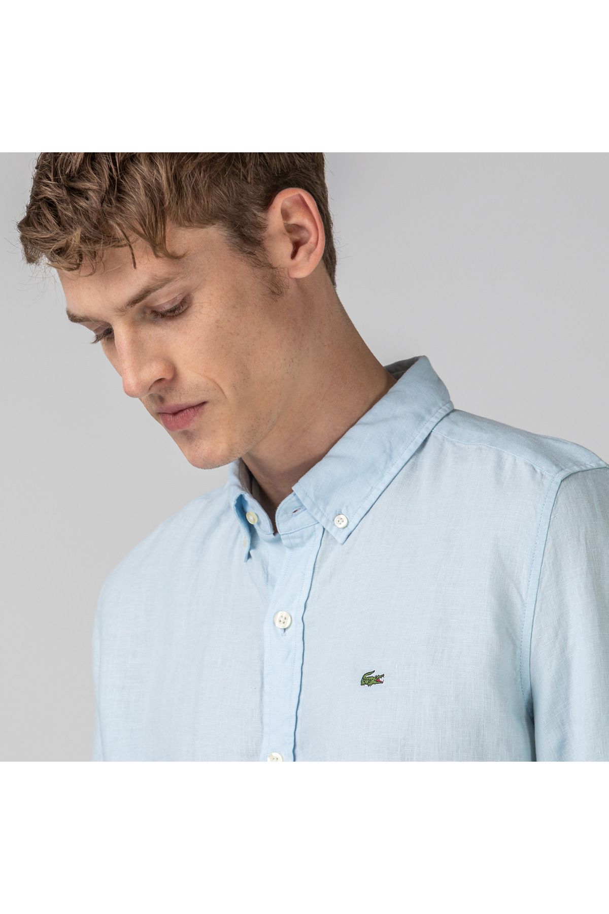 Lacoste Erkek Slim Fit Keten Mavi Gömlek