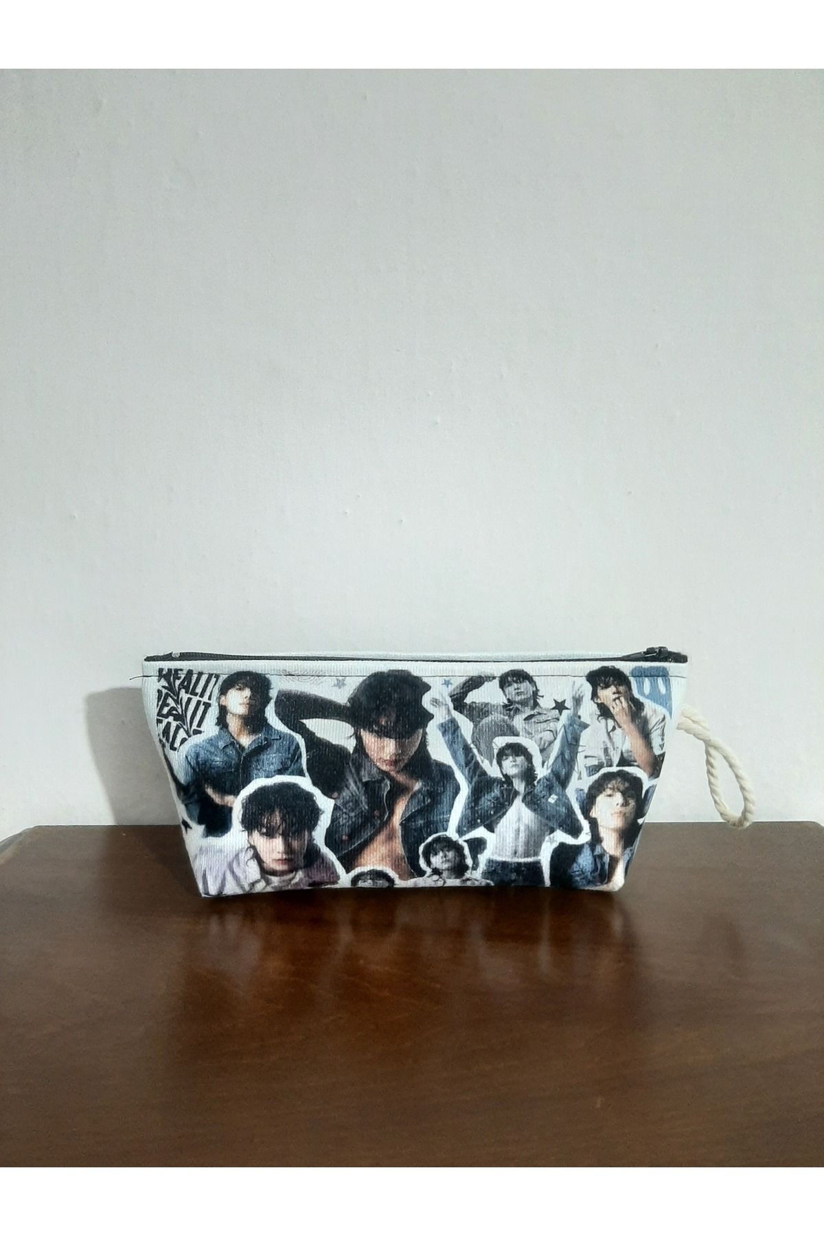 owl bag KPOP - BTS - Jungkook kolaj desenli kalemlik - makyaj çantası